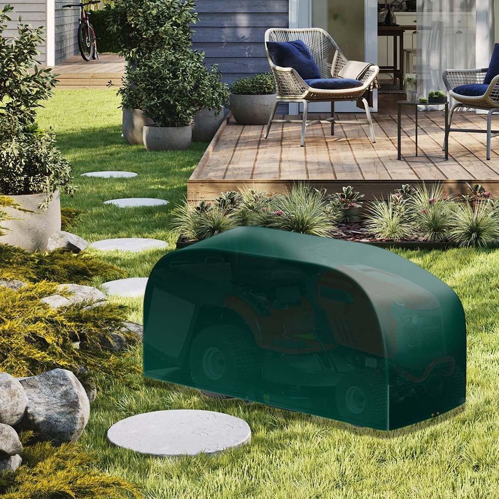 Housse de protection imperméable en polyéthylène pour tondeuse à gazon - Protection contre la pluie et le soleil - Pour tracteurs pousseurs - Vert - Avec cordon de serrage - 183 x 137 x 117