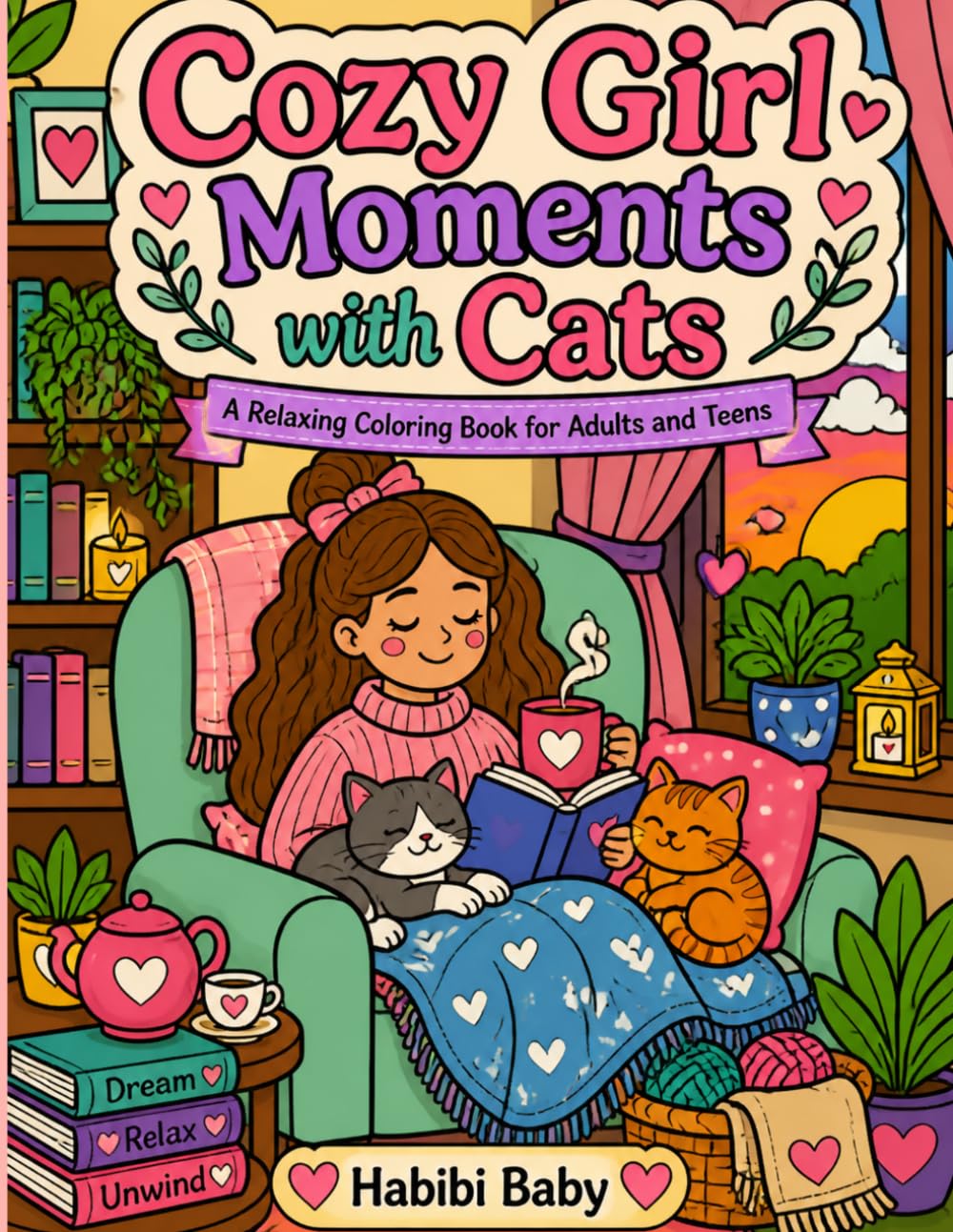 Cozy Girl Moments with Cats Coloring Book: A Relaxing Coloring Book for Adults and Teens