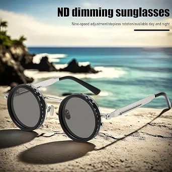 Adjustable Tint Polarised Round Sunglasses 1–9 Gear ND Filter Resin Lenses UV Protective Retro Eyewear Lightweight Non Slip Fit for Outdoor Driving Beach Travel