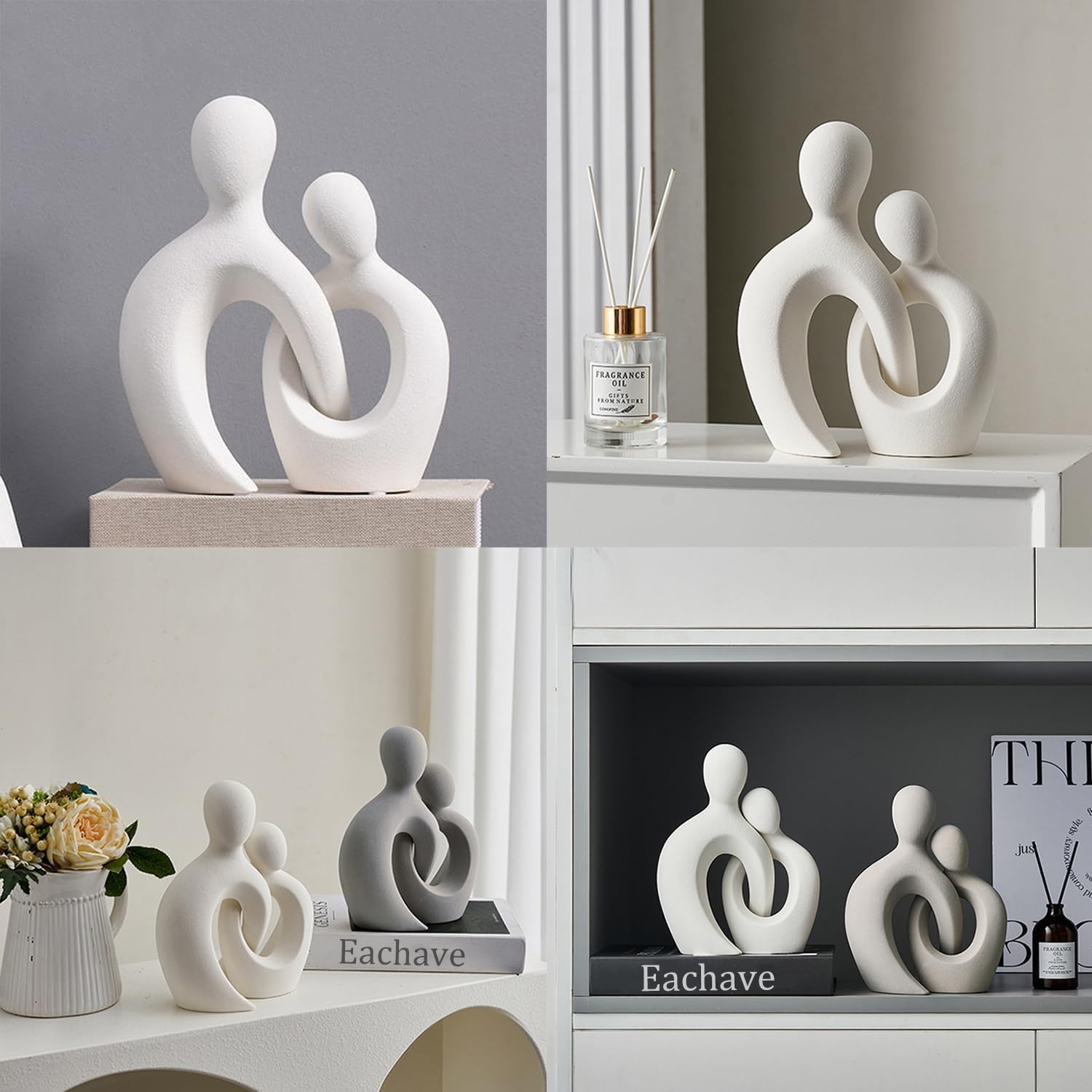 Escultura romántica de Pareja en cerámica Blanca - Estatua Moderna de Amantes para Decorar Sala de Estar, Oficina y Dormitorio Aniversarios y San Valentín