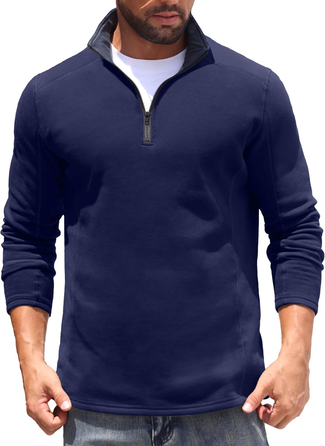 Sailwind Mens Quarter Zip Sweatshirt Fleece Long Sleeve Pullover Casual Mock Neck Polo Sweater - Image 2