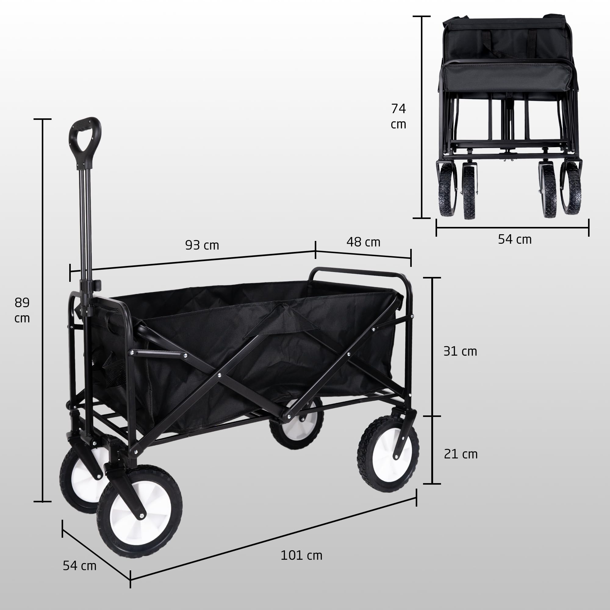 Amig - Faltbarer Gartenwagen Strandwagen mit wasserdichtem Oxford-Gewebe Farbe Schwarz 20 cm Durchmesser 360º Räder Maximale Tragkraft 100 kg
