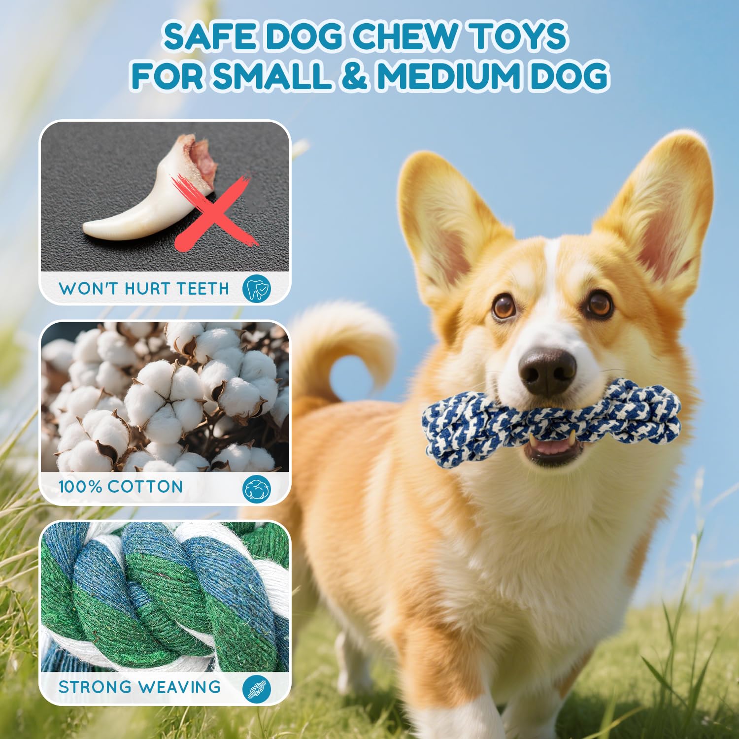 Dog Teething Chew Toys - 8 Pack Durable Dog Rope Toys for Small & Medium Dogs - Interactive Dental Chew Toys with Cotton, Tough Tug of War Puppy Teeth Cleaning & Training Toys