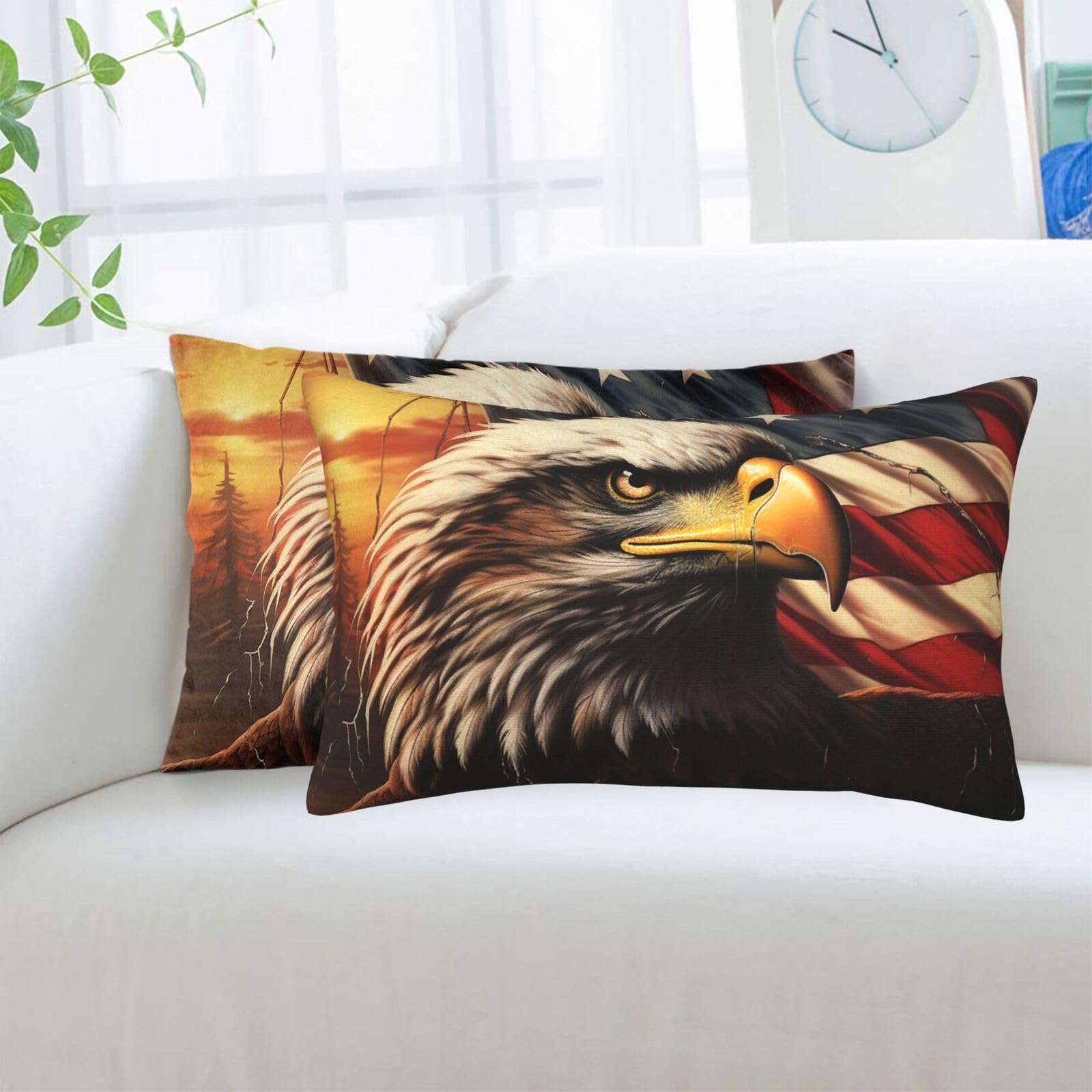 Flag and Eagle Standard Pillowcases Sets of 2, Ultra Soft Microfiber Plush Pillow Cases 14"X20" Comfort Decorative Throw Pillow Cover with Hidden Zipper for Bedroom, Sofa, Couch