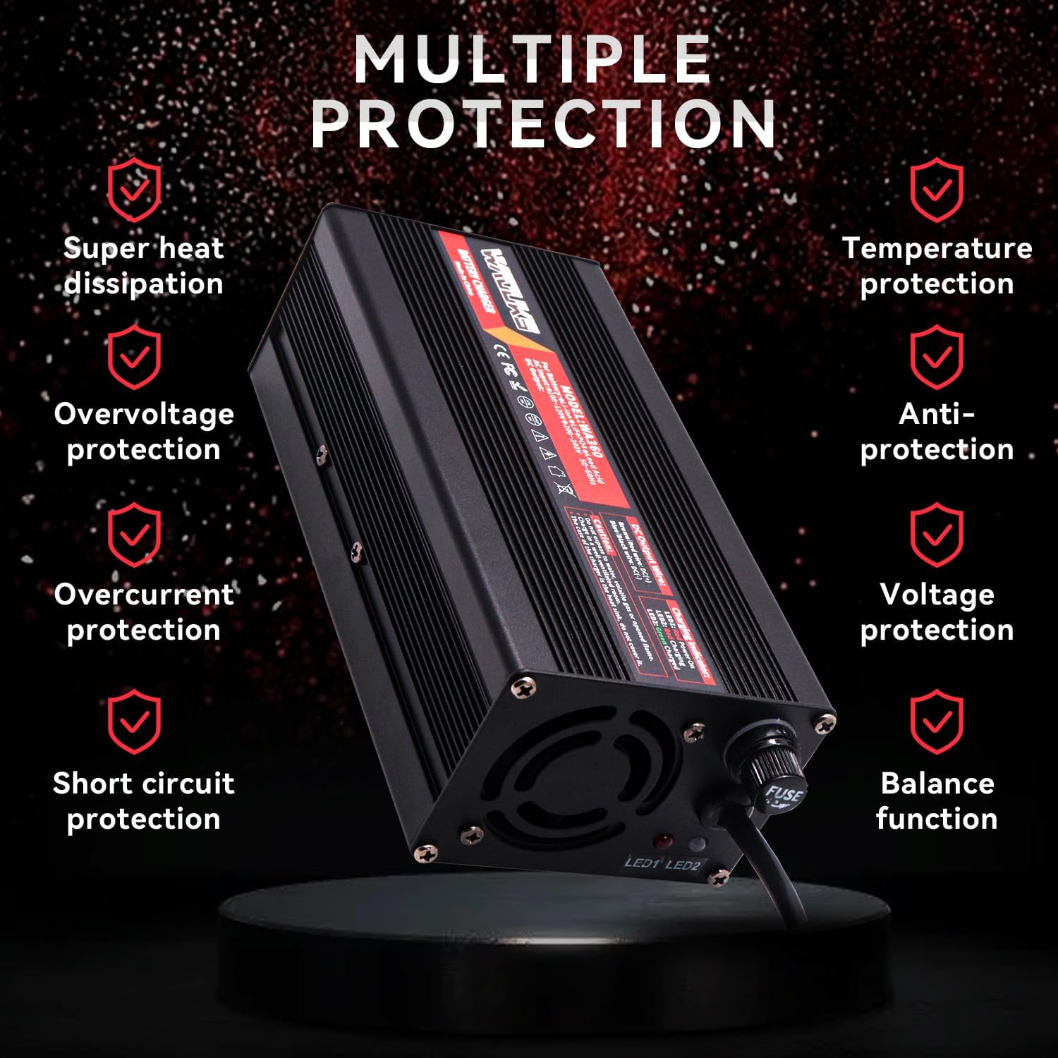 58.8V 6A Charger 52V Li-ion Battery Charger Black Aluminum Case with Switch Cooling Fan DC Output 3pin XLR Connector Used for 14S 52V Lithium Battery Pack 58.8V Smart Charger - Image 5