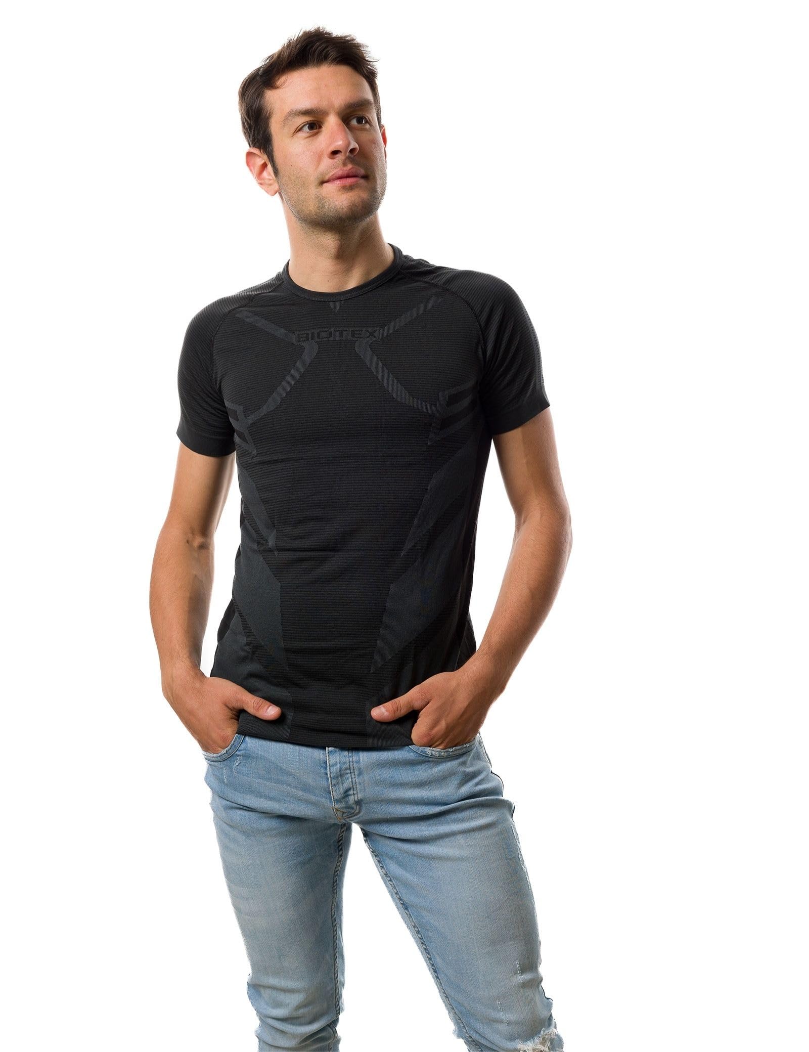 BIOTEX T-Shirt +Carbon da Uomo per Ciclismo e Running, Traspirante e Antibatterica, per L'Estate e per l'inverno