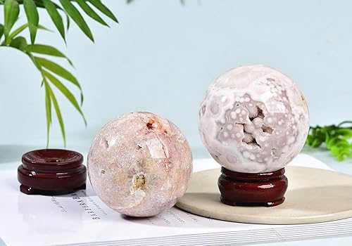 Miniatura 3 de CNYANFEI Bola de cristal de ágata de flor de cerezo con soporte, esfera de cuarzo, piedra mineral, orbe decorativo para decoración del hogar,