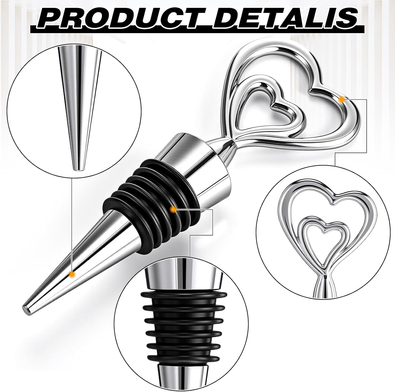 Ferraycle 30 Pcs Heart Wine Stoppers Wedding Bridal Shower Favor for Guests Silver Heart Wine Bottle Openers Champagne Stopper Wine Saver Metal Wine Cork Holder Plugs with Box for Wedding (Cute)