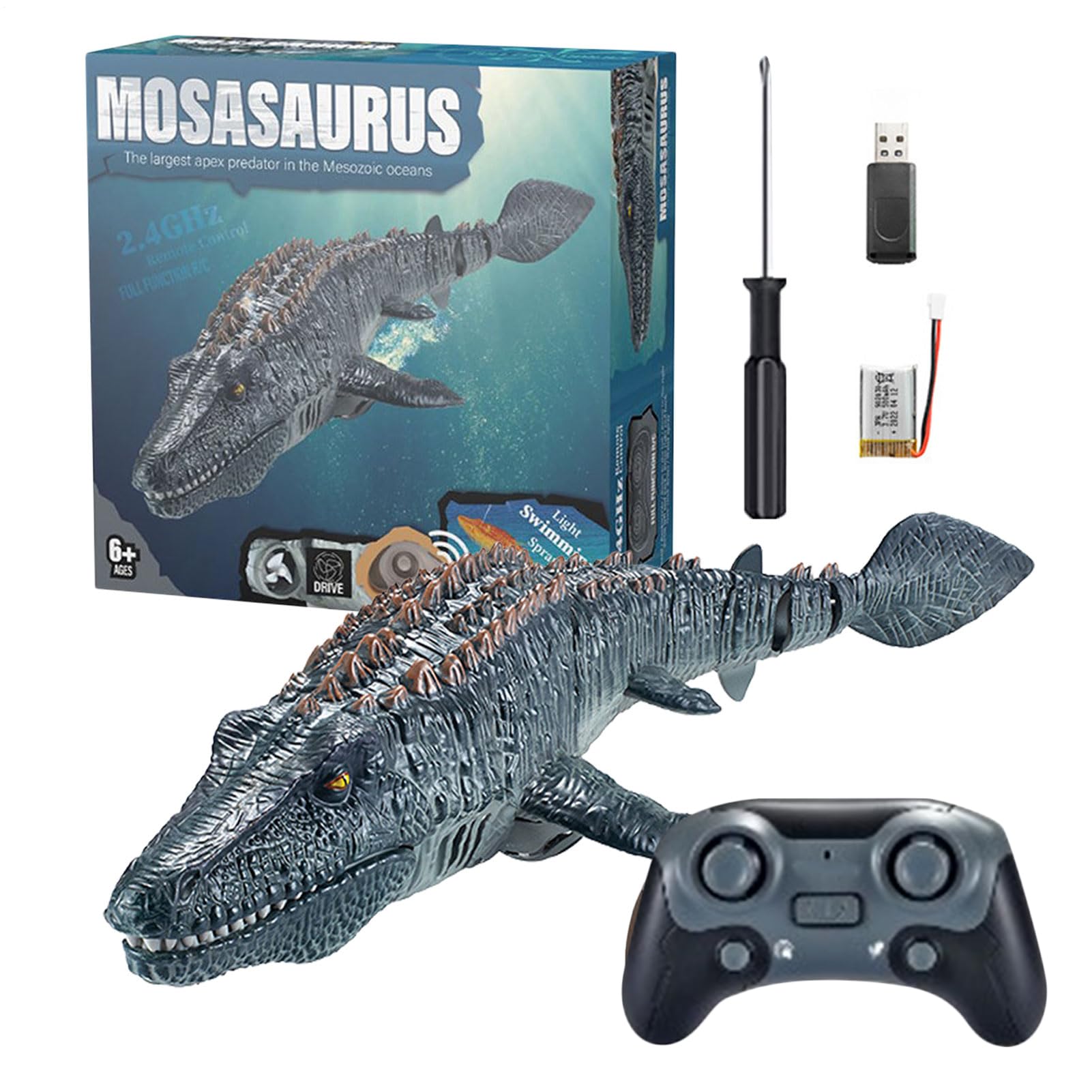 Generico Mosasauro de Agua | Juguetes para niños para el agua, de piscina Mosasaurs teledirigidos para niños, de simulación Mosasaurus con luz y agua rociada p