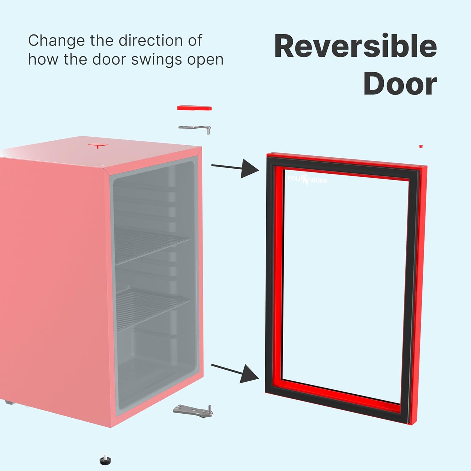 Premium Undercounter Glass Door Mini Fridge, 69L Compact Beverage Fridge with 90 Can Capacity, 2.4 Cu.ft. Freestanding Drink with Glass Door, Compact refrigerator with Reversible Door