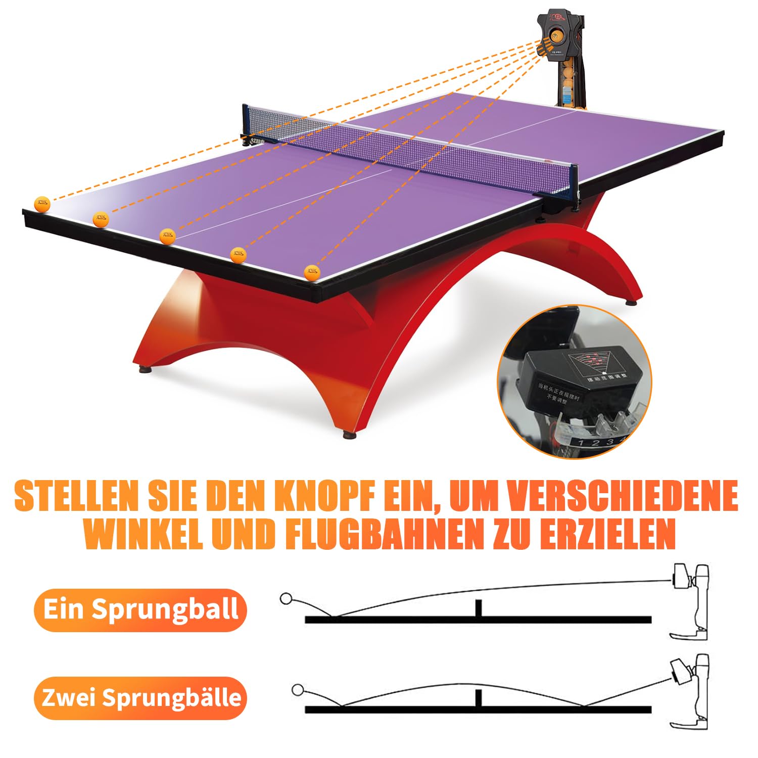 Tischtennis Roboter, Tischtennis Roboter Ballmaschine mit Netz und neun verschiedenen rotierenden Bällen, für das persönliche Training, kein manuelles Ballaufsammeln erforderlich