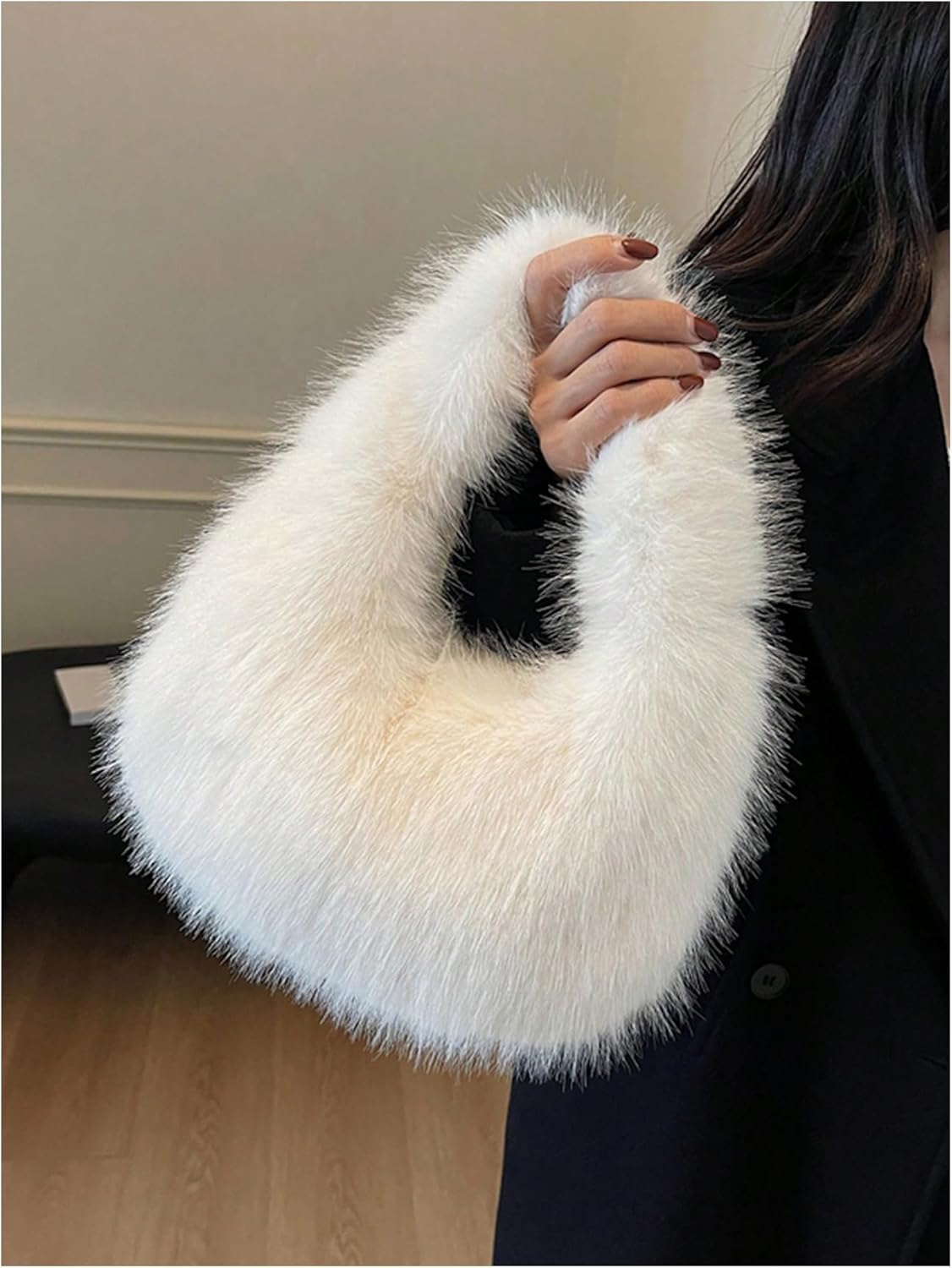 Women's Faux Fur Hand Bags Fuzzy Top Handle Shoulder Bag Cute Hand Purse - Image 3