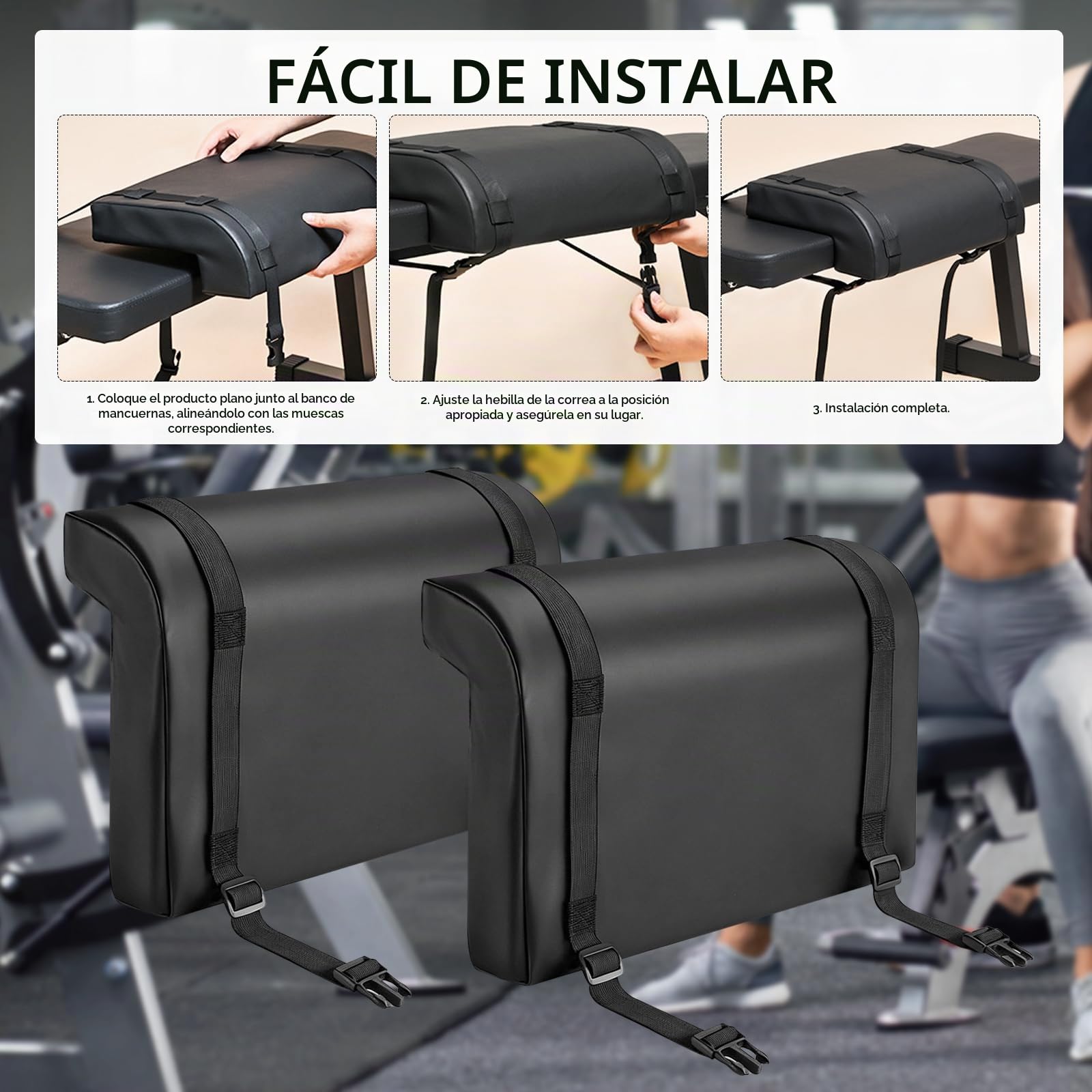 Almohadilla para Empuje de Cadera, 2 Piezas Almohadilla Hip Thrust en L Forma con Correas de Sujeción para Soporte de Espalda Hombros y Cuello Esterilla de Entrenamiento para Sentadillas y Extensiones