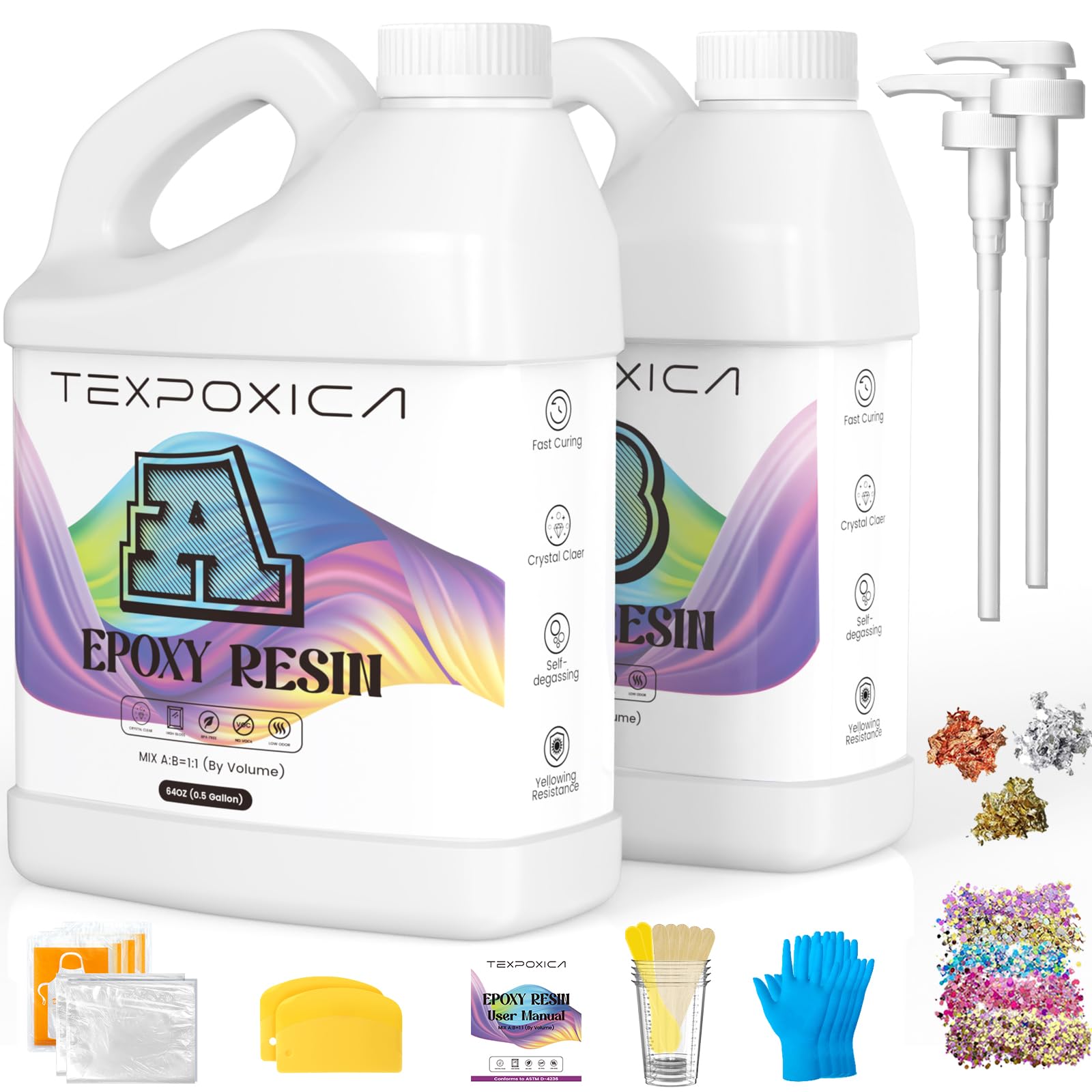 Epoxy Resin Kit 1Gallon for Art Casting Resin & DIY Crafts | Crystal Clear Resin Epoxy, Bubble Free Art Crafts, Suitable for Jewelry Making, Casting Wood & Resin Molds 1 GALLON