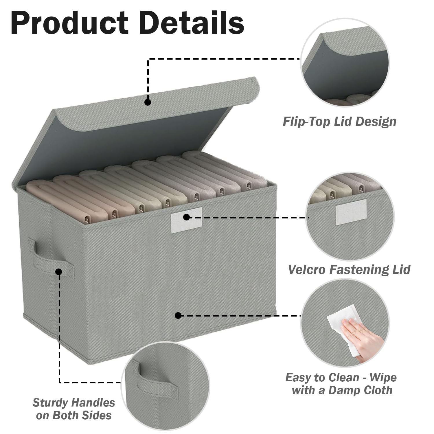 Caja de almacenamiento con tapa, juego de 4 cajas de almacenamiento plegables con asas, 26 cm de largo x 21 cm de ancho x 17 cm de alto, tela no tejida, almacenamiento para ropa, juguetes, libros