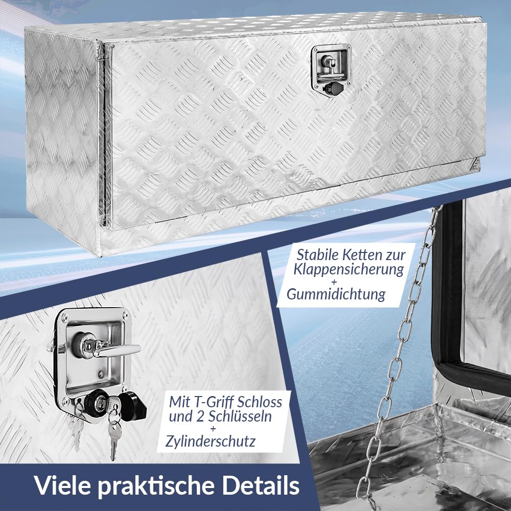 Trucky Caja de aluminio para barra de remolque, caja de herramientas con cerradura y llave, estable, tamaño a elegir: 115 x 40 x 43 cm