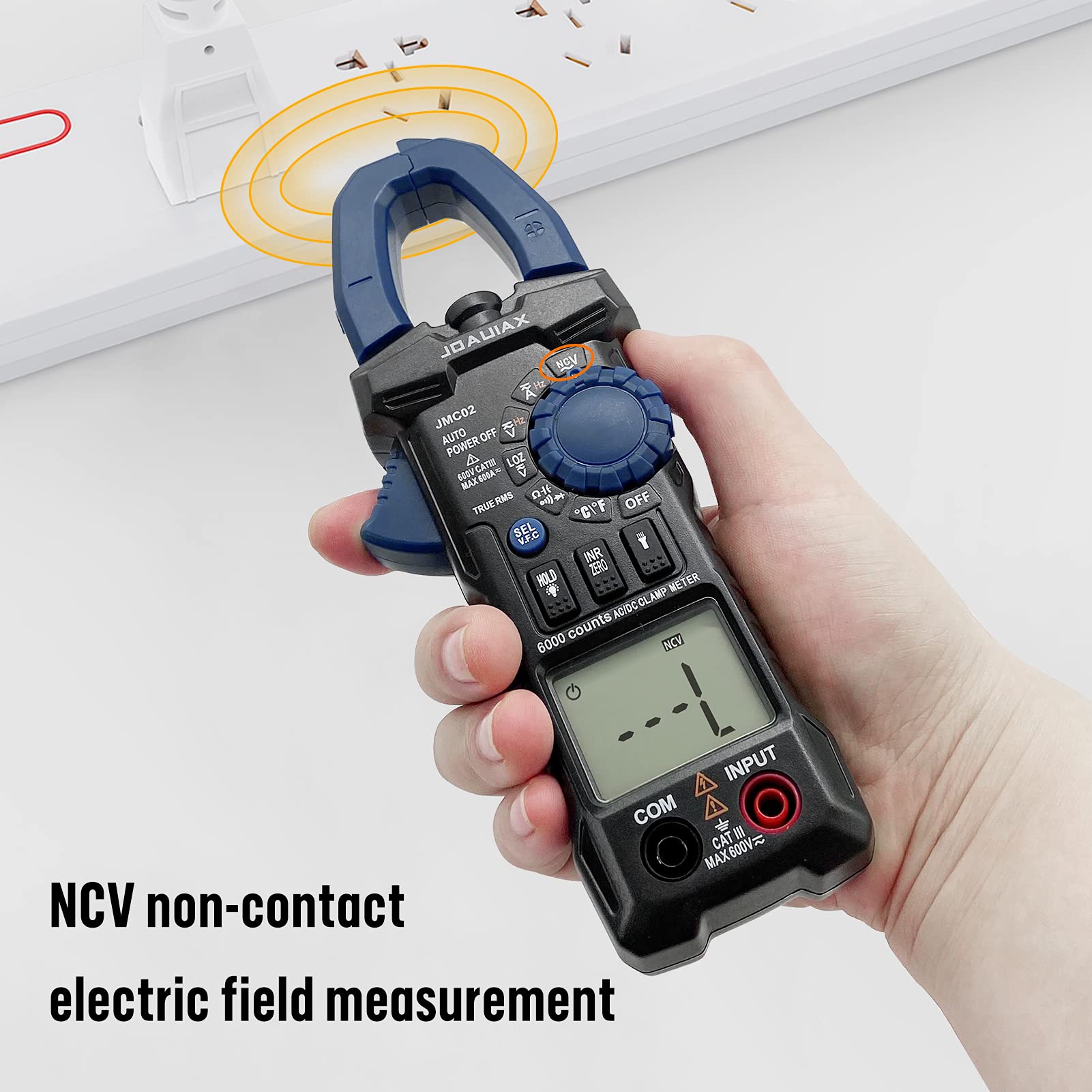 2021 Nueva Pinza Amperimétrica Digital,6000 Cuentas Rango Auto TRMS multímetro 600A AC/DC Corriente,600V AC/DC Voltaje Amperím etro con Lowz/V.F.C/INR/NCV/2 Display/Data Hold-JMC02