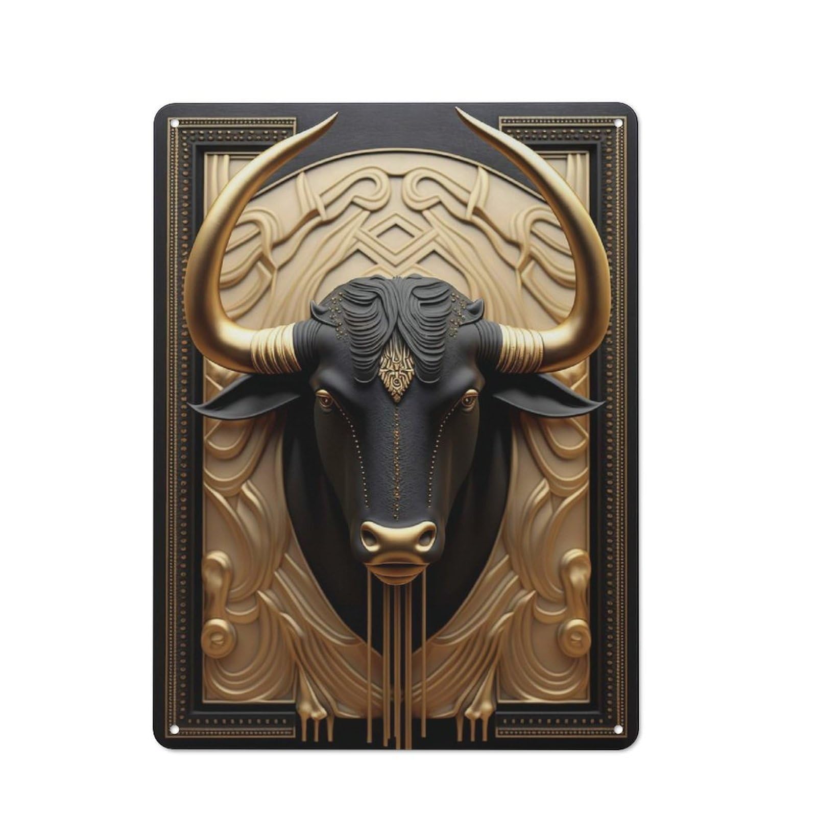 Junmoney Style-21 Cow Gold Relief Deco Rustic Metal Wall Sign 40X30cm For Workshop Wall, Suited To Makers And Diy Enthusiasts