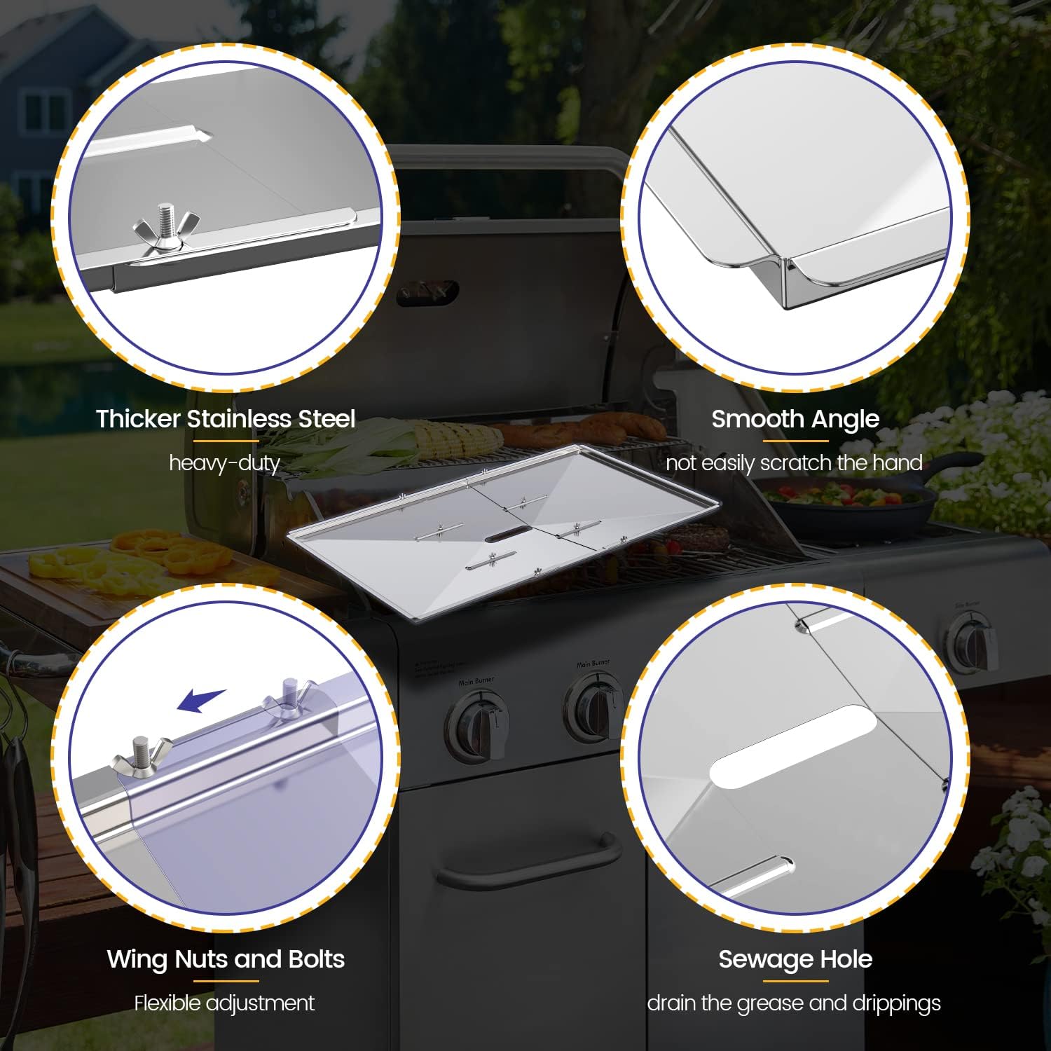Geesta Grill Grease Tray Set, Stainless Steel Grill Replacement Parts, 24" - 27" Adjustable Grill Drip Pans Fit for Gas Grill from Dyna Glo, Nexgrill, Backyard Grill, Expert, BHG, Kenmore and More : Patio, Lawn & Garden