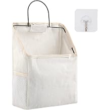 Surblue Wall Hanging Storage Bag with Sticky Hook, Closet Hanging Storage for Pocket, Bathroom Dormitory Organizer Bag, Linen Cotton Organizer Box Containers for BedroomWhite
