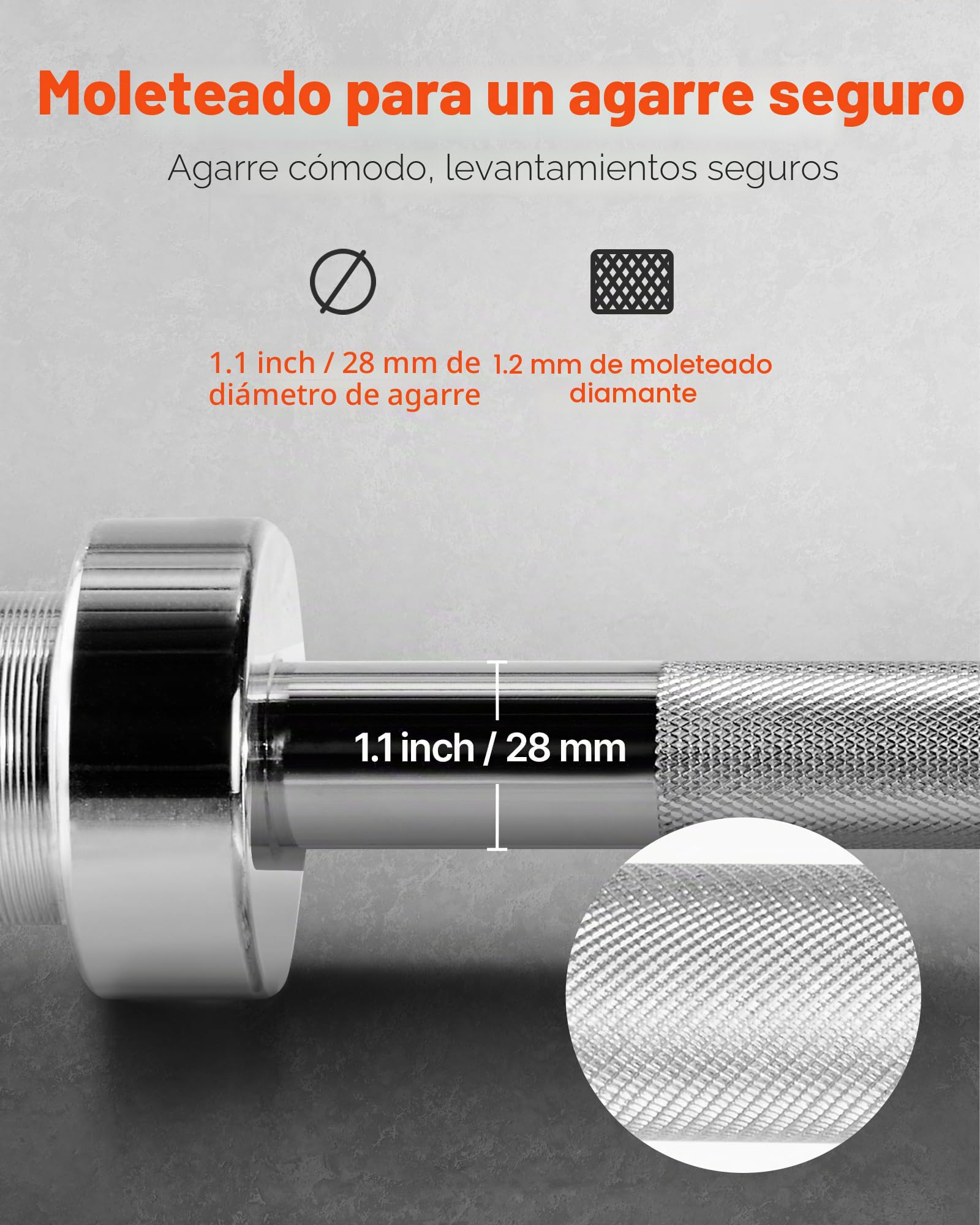VEVOR Barra de Pesas Cromada de 120 cm con Mango Acanalado para Entrenamiento de Fuerza, Levantamiento de Pesas, Sentadillas, Peso Muerto, con Capacidad de Carga de 227 kg, 1200 x 65 x 65 mm