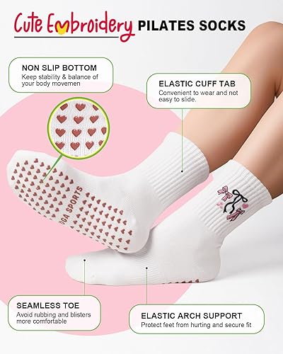 Miniatura 3 de Calcetines para Pilates para Mujeres, Lindas Calcetines de Agarre Antideslizantes de Manga Corta para Yoga, Barre, Hospital, Entrenamiento Descalzo