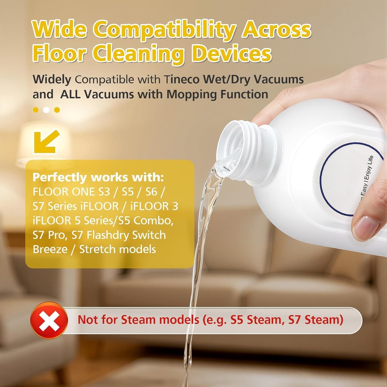 Formulaire Concentrée Nettoyante for Aspirateur-Balaiseur - Compatible avec Tineco iFLOOR & FLOOR ONE Séries - Sans Traces, Non Moussant, 1:300 Dilution - 3 x 500ml - Parfum Frais