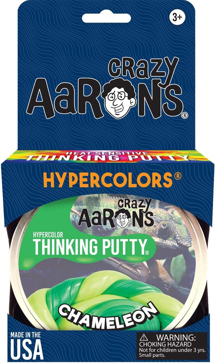 Crazy Aaron's Thinking Putty - Hypercolor: Chameleon - Fidget Toy For All Ages - Stretch, Change, Play and Create - Heat-Changing Green Color That Never Dries Out - 4" Large Storage Tin - 3.2 oz.