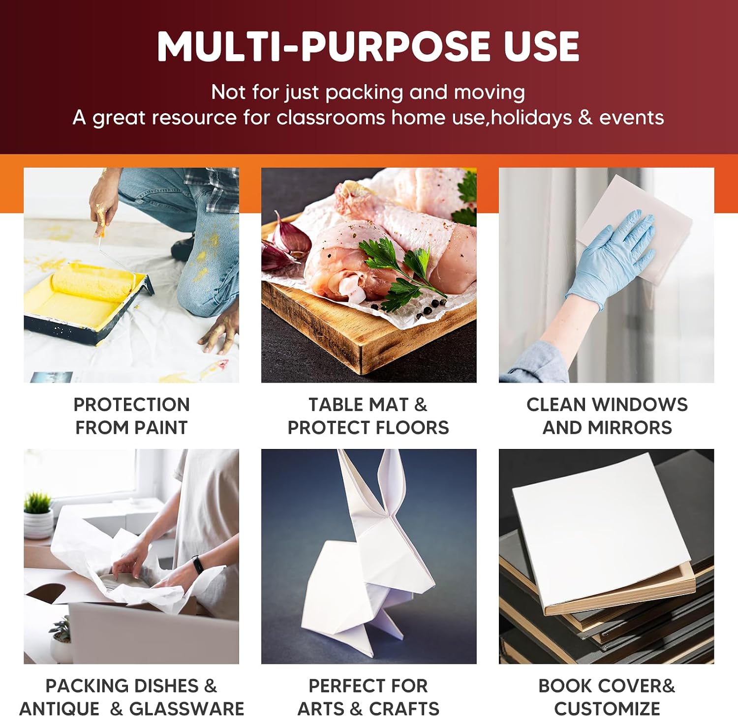 15" x 12" Packing Paper Sheets for Moving Supplies, 80 Sheets Newsprint Paper for Moving Boxes, Wrapping Paper for Moving, Shipping, Packaging, Small Packing Box, Dishes Glasses Box Filler Materials
