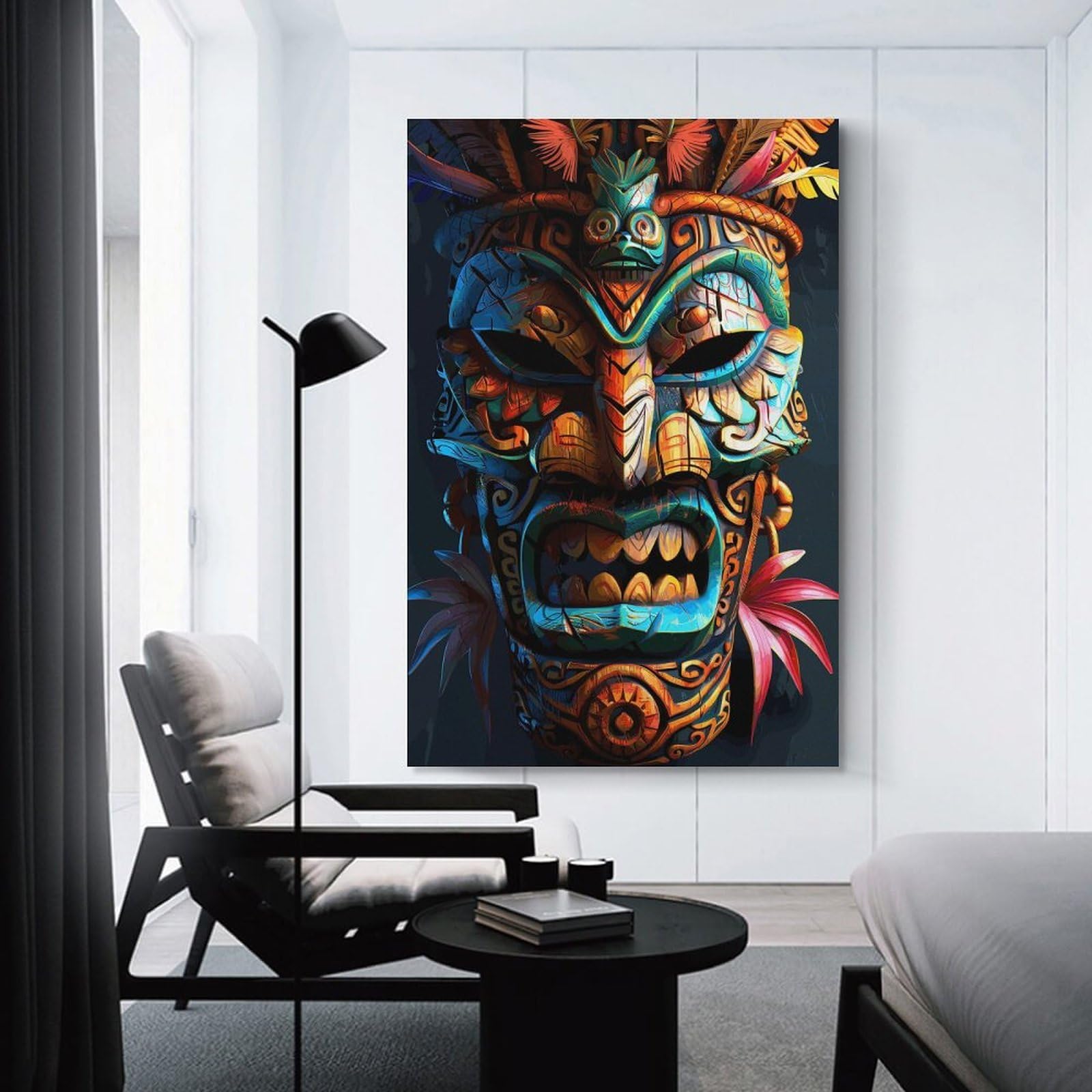 Junmoney Indigenous Tiki Tribe Mask Home Decor Wall Art, 24x36inch(60x90cm), for Flats, Guest Rooms Or Compact Rooms, Stylish Wall Art for Fresh Spaces