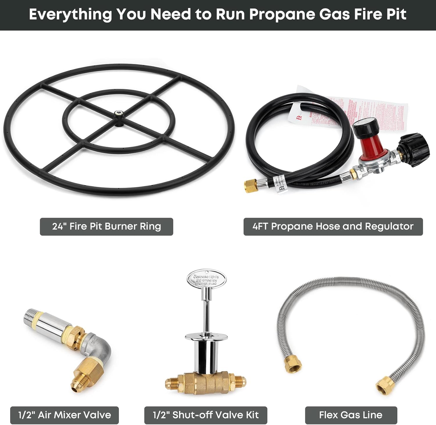 Stanbroil LP Propane Gas Fire Pit Burner Ring Installation Kit, Black Steel, 24-inch