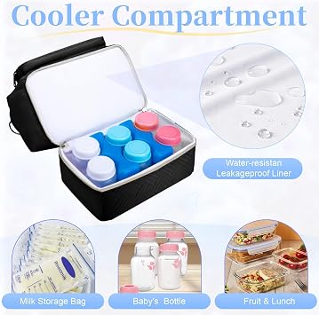 Wearable Breast Pump Bag with Cooler Compartment Compatible with Willow/Elvie/Medela/Momcozy M5/S12 Pro, Breast Milk Cooler Travel Bag with Ice Pack & Mat, Pumping Bags for Work