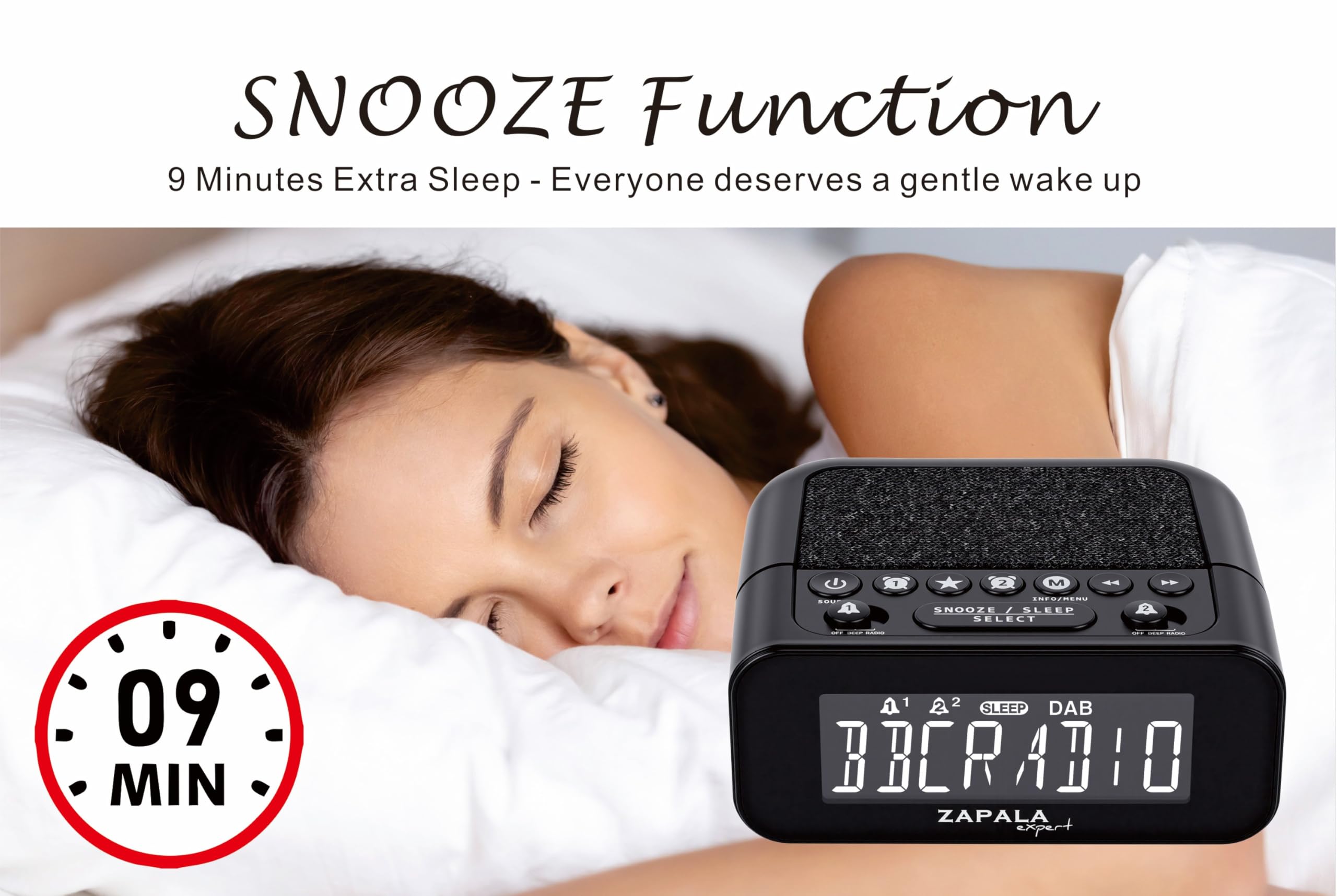 Radiosveglia DAB+ e FM, con 2 allarmi, ampio display LCD, Plug in Digital DAB+ e radio FM con porta di ricarica USB, volume e dimmer regolabili, snooze per bambini che dormono