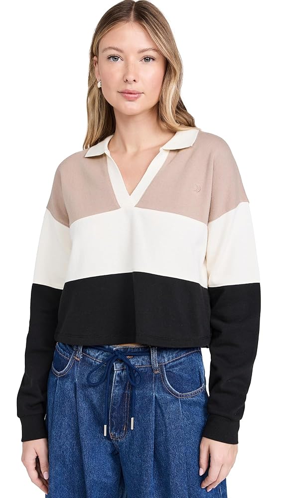 ★AMl PARlS★ 25SS Women's Small Logo Collar T-shirt BFUPL00 Casual 100% Cotton Long Sleeves 2-Tone Collar Polo Top Aqua