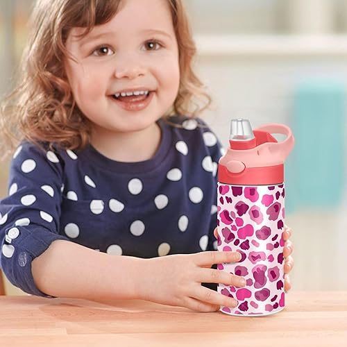 Miniatura 7 de Kigai Botella de agua para niños con estampado de leopardo degradado, botellas térmicas de metal reutilizables con aislamiento de acero inoxidable,