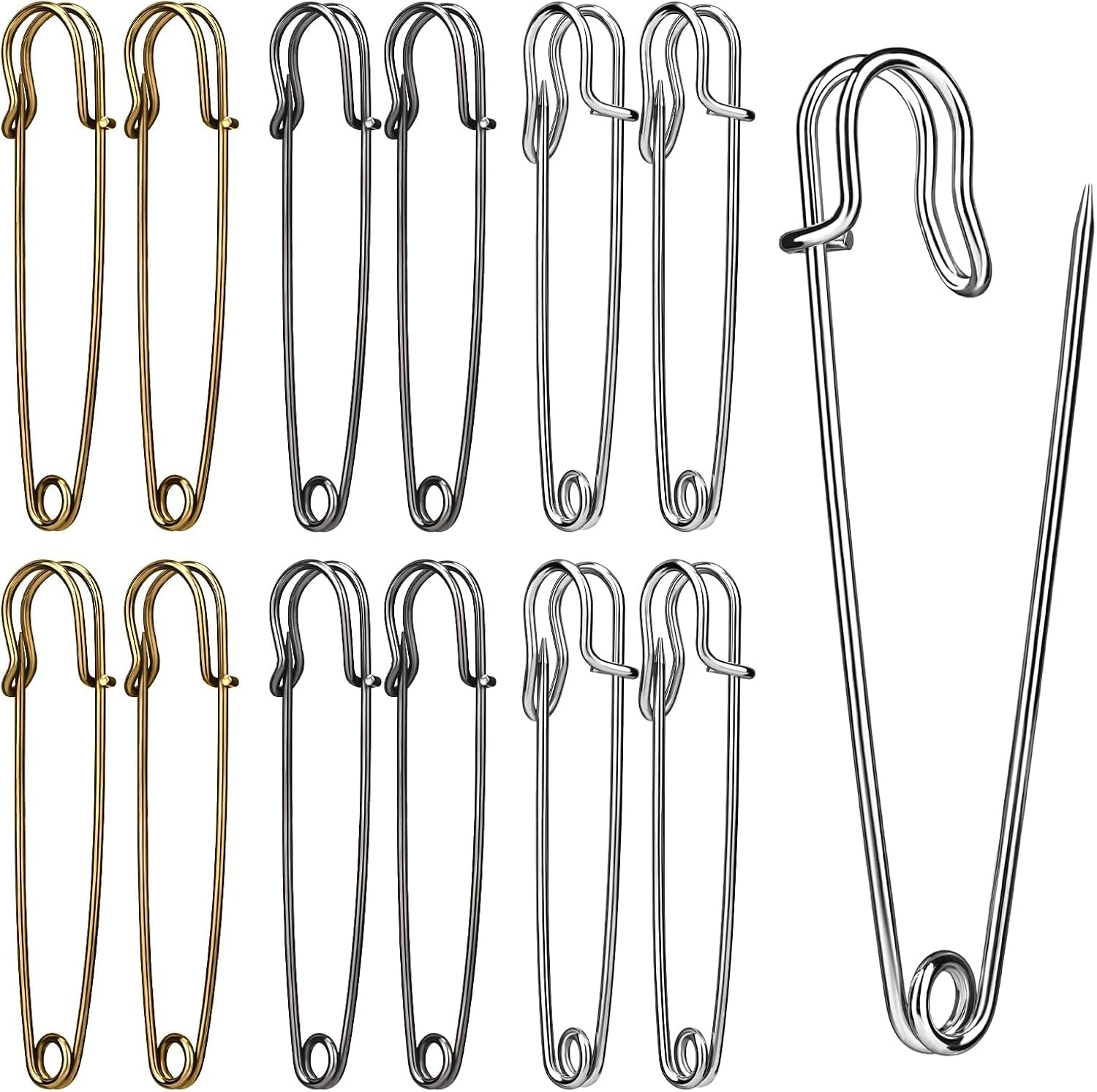 Large Safety Pins, 15 Pack Heavy Duty Safety Pins 3 Inch, Stainless Steel Safety Pin for Clothes, Blankets, Laundry, Leather Canvas, DIY Crafts