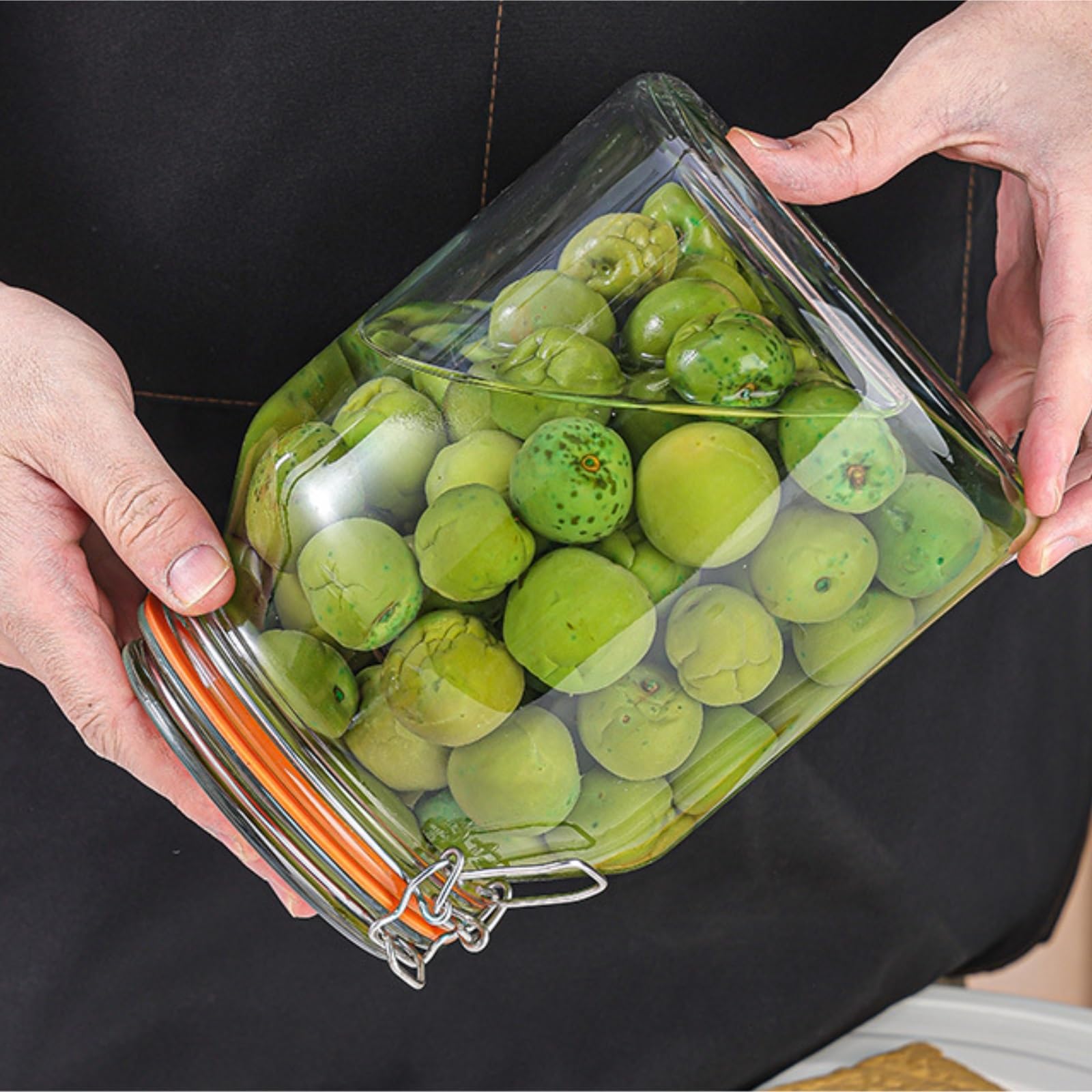 Bocaux De Rangement Boîtes De Cuisine Bocal De Conservation en Verre À Large Ouverture avec Couvercle Hermétique for Cornichons 3000 ML(3pcs)