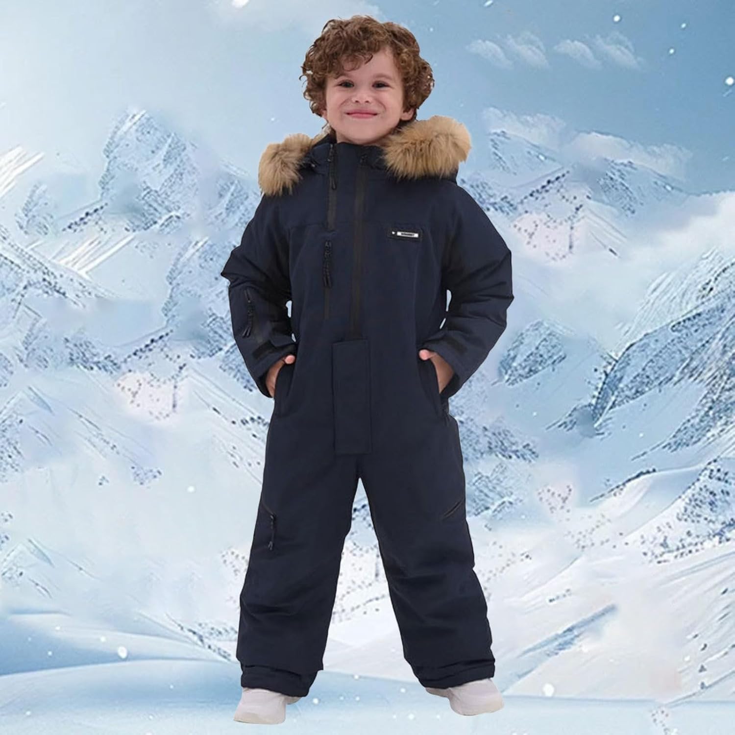 Snowsuit for Kids Boys 𝗪aterproof Hooded Ski Jacket and 𝗦𝗻ow Bib 2 Piece Winter Thicken Warm Windproof Sets