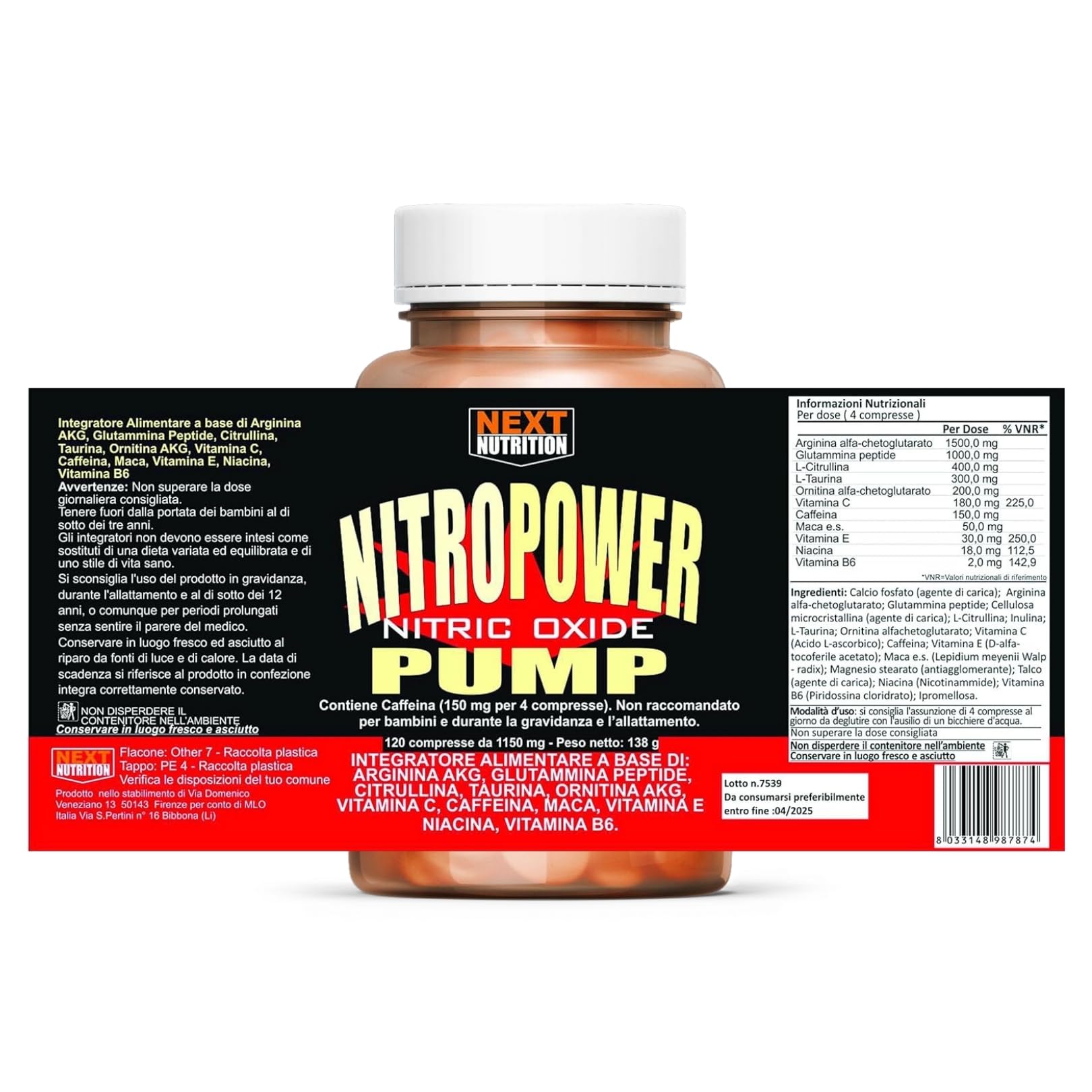 Hyper Nitro Power Pump 2 x 120 CPR - Pre Workout, Massa Muscolare - Stimola Ossido Nitrico con Vitamina C, Maca Peruviana, Vitamina E, Arginina, Citrullina, Glutammina, Acetil l Carnitina e Caffeina