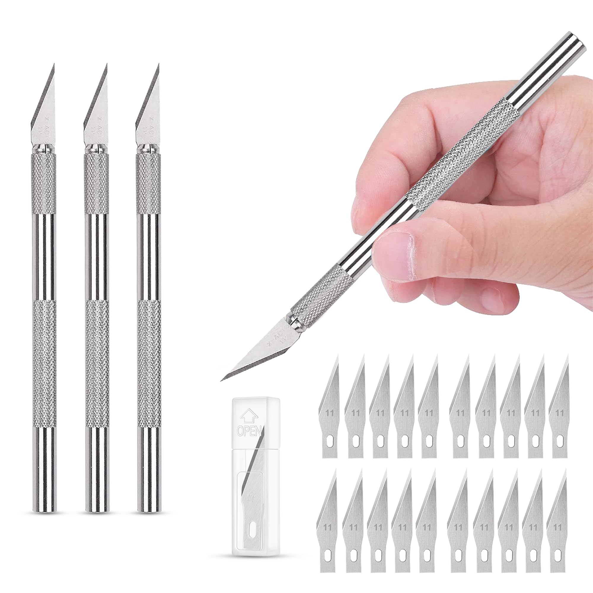 GLUN Pen Style Detailing Knife Pack of 4 with 20 Replaceable Sharp Blades for Carving Mat, Cutting Paper, Cardboard Sheets, & Thermocol Craft