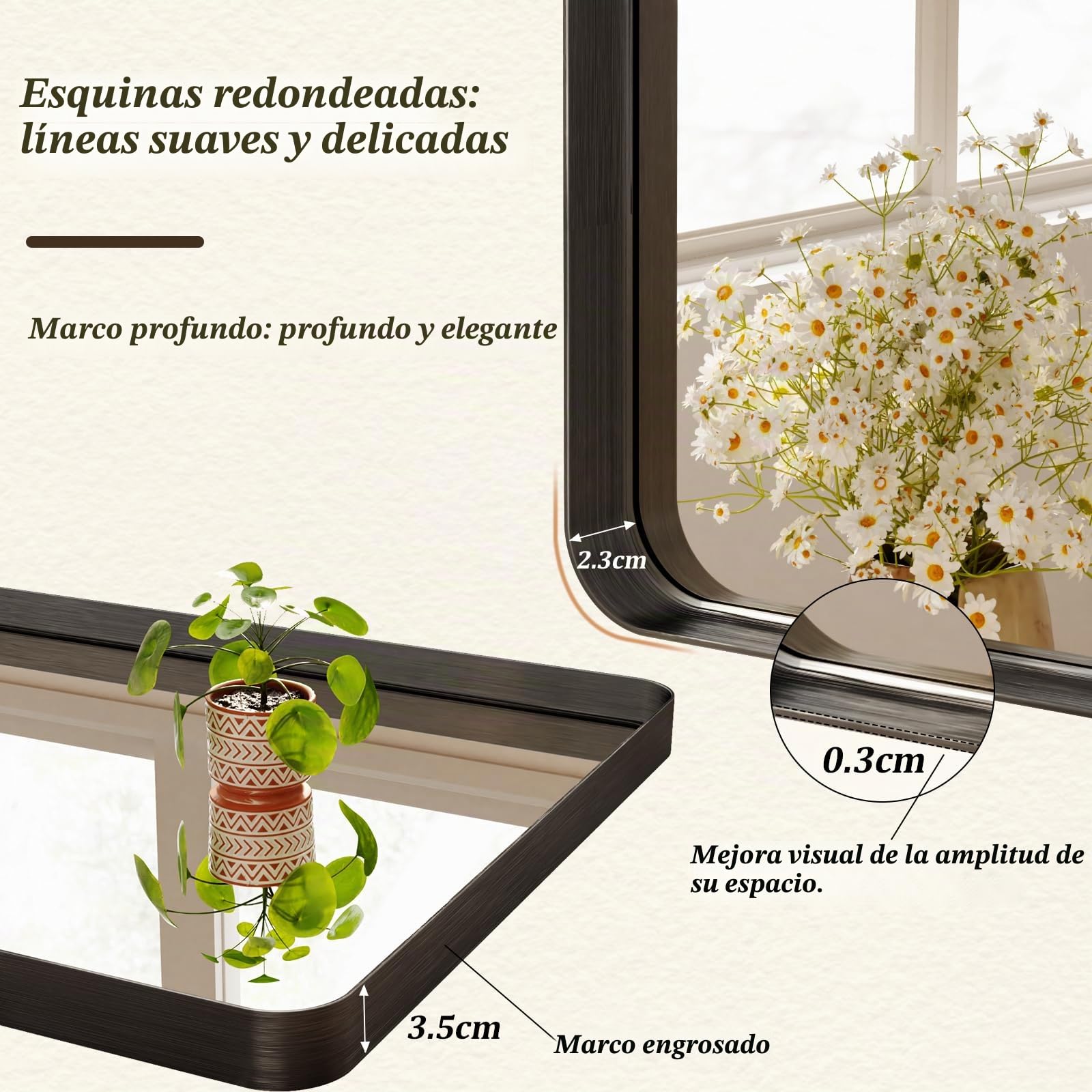 Koonmi Espejo de Pared con Marco Profundo, 75 x 55 cm, de Lujo, de Gama Alta, Rectangular, con Marco de Esquina fileteada, Espejo colgado Horizontal o verticalmente, Negro