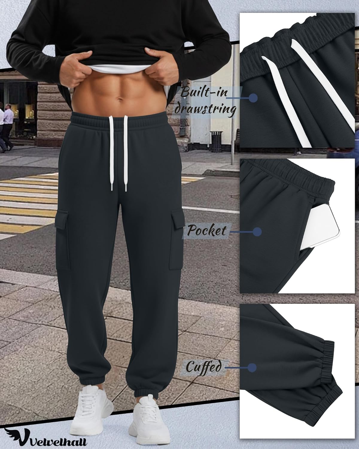 3 Pack Men's Cargo Sweatpants Baggy Joggers Casual Drawstring Pants Lightweight Workout Tapered with Pockets - Image 5
