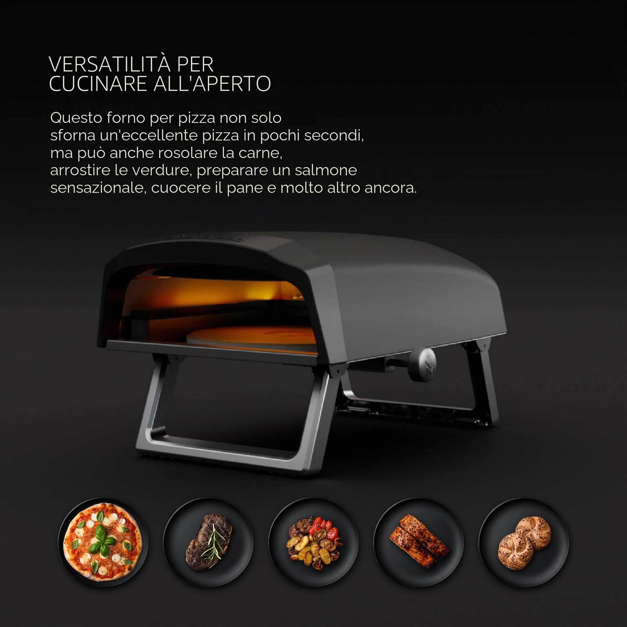 MasterPRO Napoli - Forno per pizza a gas con funzione girevole per una distribuzione uniforme del calore - Potenza fino a 500 °C - Pizza in 60 secondi - Borsa per il trasporto e vassoio in pietra