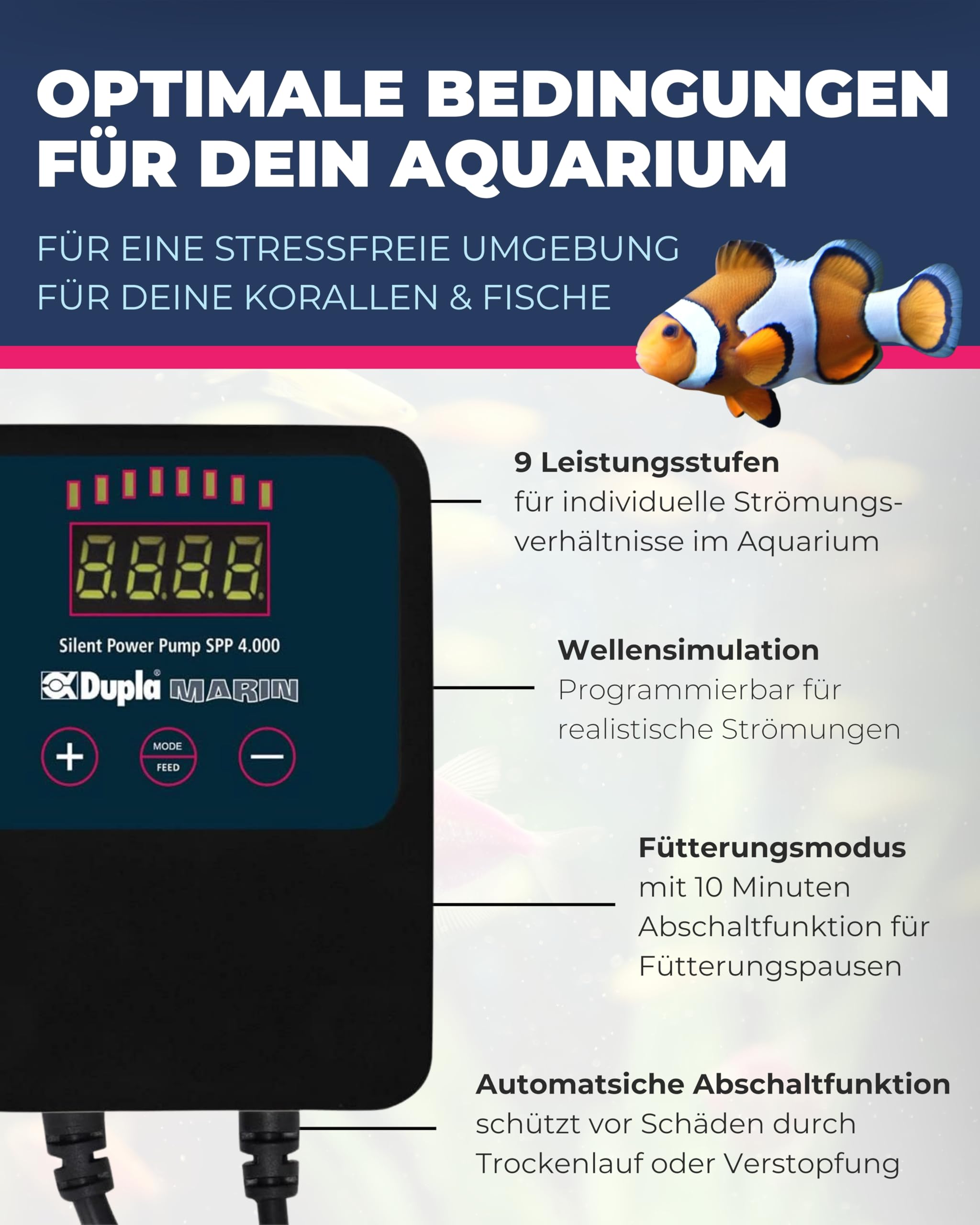 Dupla Marin Silent Power Pump I 4.000 l/h I Leistungsstarke Strömungspumpe für Aquarien I Leise & stromsparend I Optimale Zirkulation für Süß- & Meerwasser I Vielseitiges Aquarium Zubehör