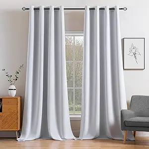 MIULEE Blackout Curtains 96 Inches Long for Bedroom Living Room, Chirstmas Thermal Insulated Room Darkening Grommet Top Solid Light Blocking Drapery Set of 2 Window Panels Greyish White