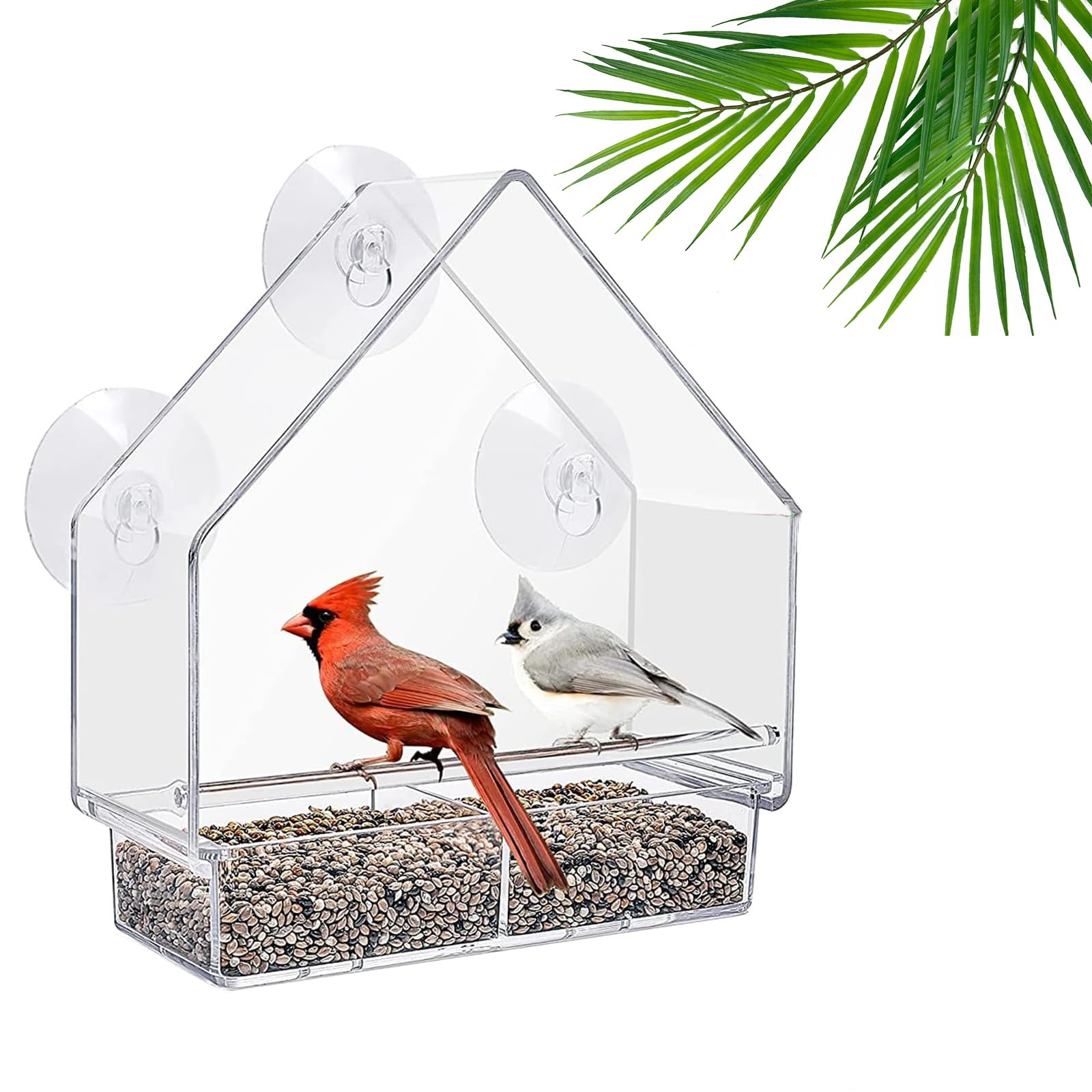 LSRVNM Comedero Pajaros Ventana Transparente, Comedero para Pájaros Acrílico con 3 Ventosas Extra Fuertes y Orificios de Drenaje, Alimentador Aves para la Ventana
