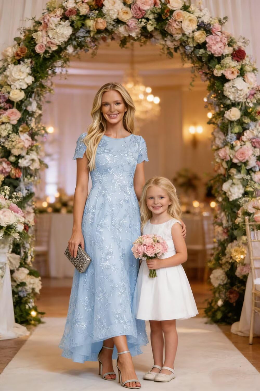 Sequin Lace Mother of The Bride Dress for Women Scoop Neck Tulle Mother of Groom Dress Tea Length Wedding Guest Gown - Image 5