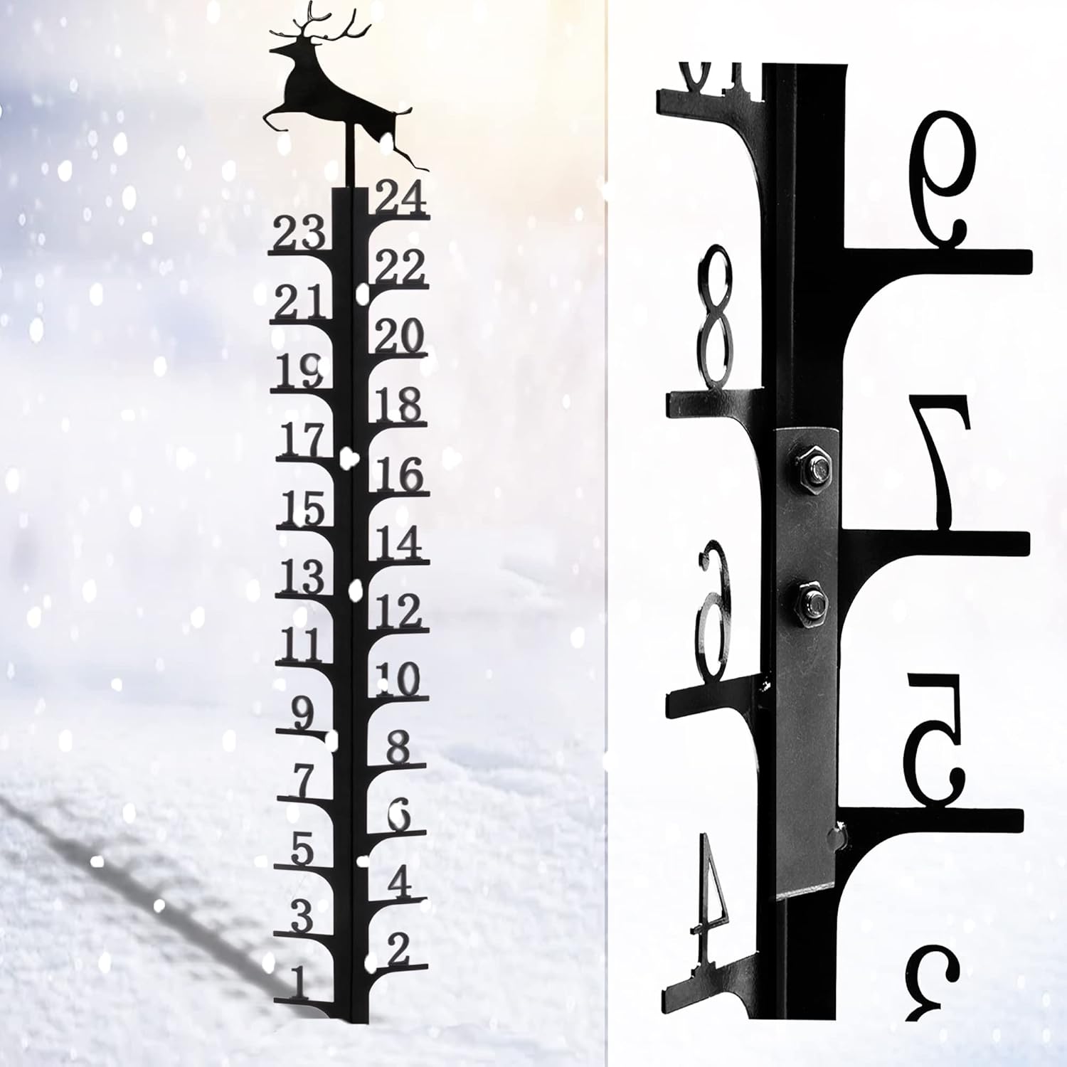 BIUWING 24 Inch Iron Art Snow Gauge Outdoor, Elk Snow Measuring Stick