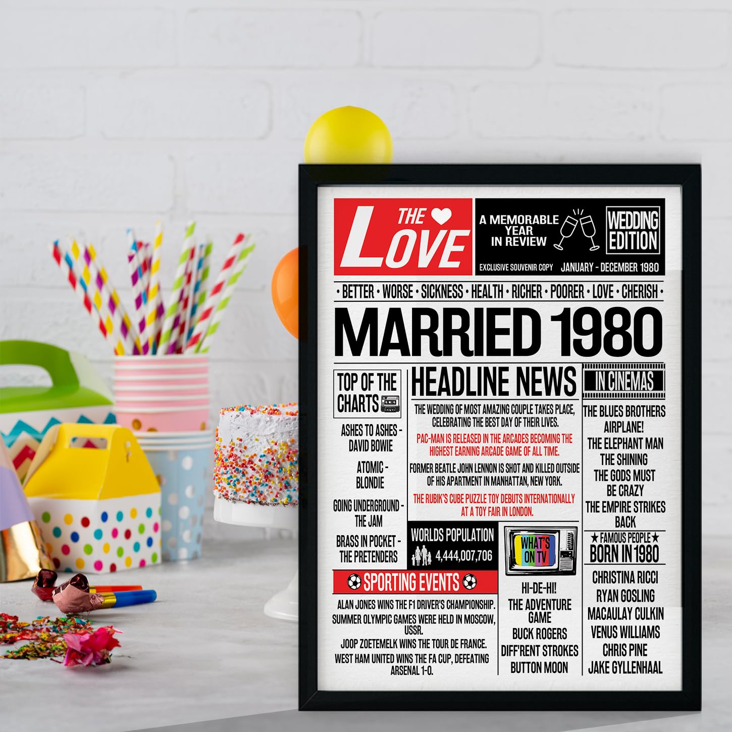 Stuff4 46th Anniversary Poster Framed, Married In 1980 Newspaper - Image 4