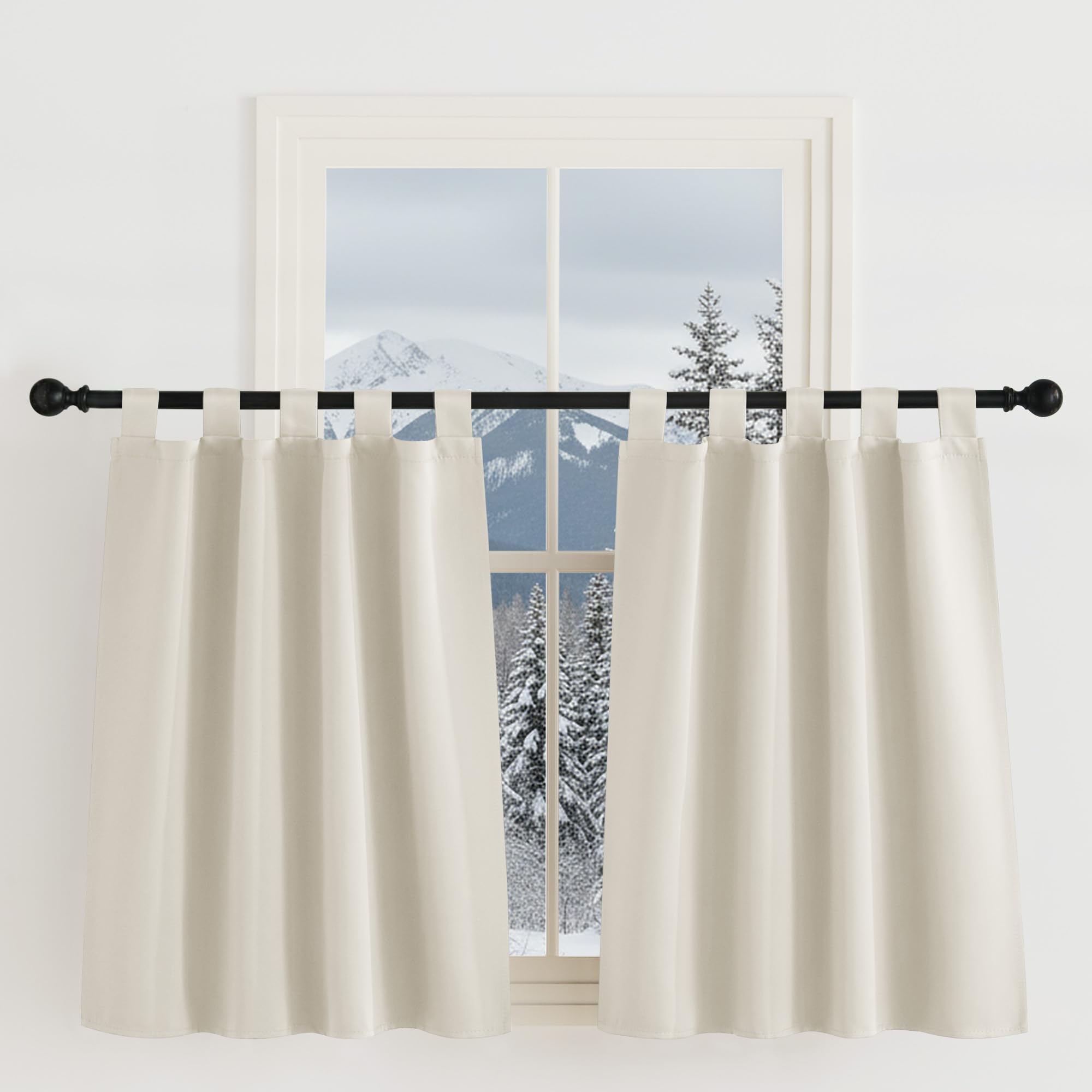 KGORGE Cortinas Dormitorio Cortas 2 Piezas, Cortinas Opacas Termicas Aislantes para Cocina/Salon/Comedor con Trabillas,90x125cm,Beige OEKO-TEX STANDARD 100